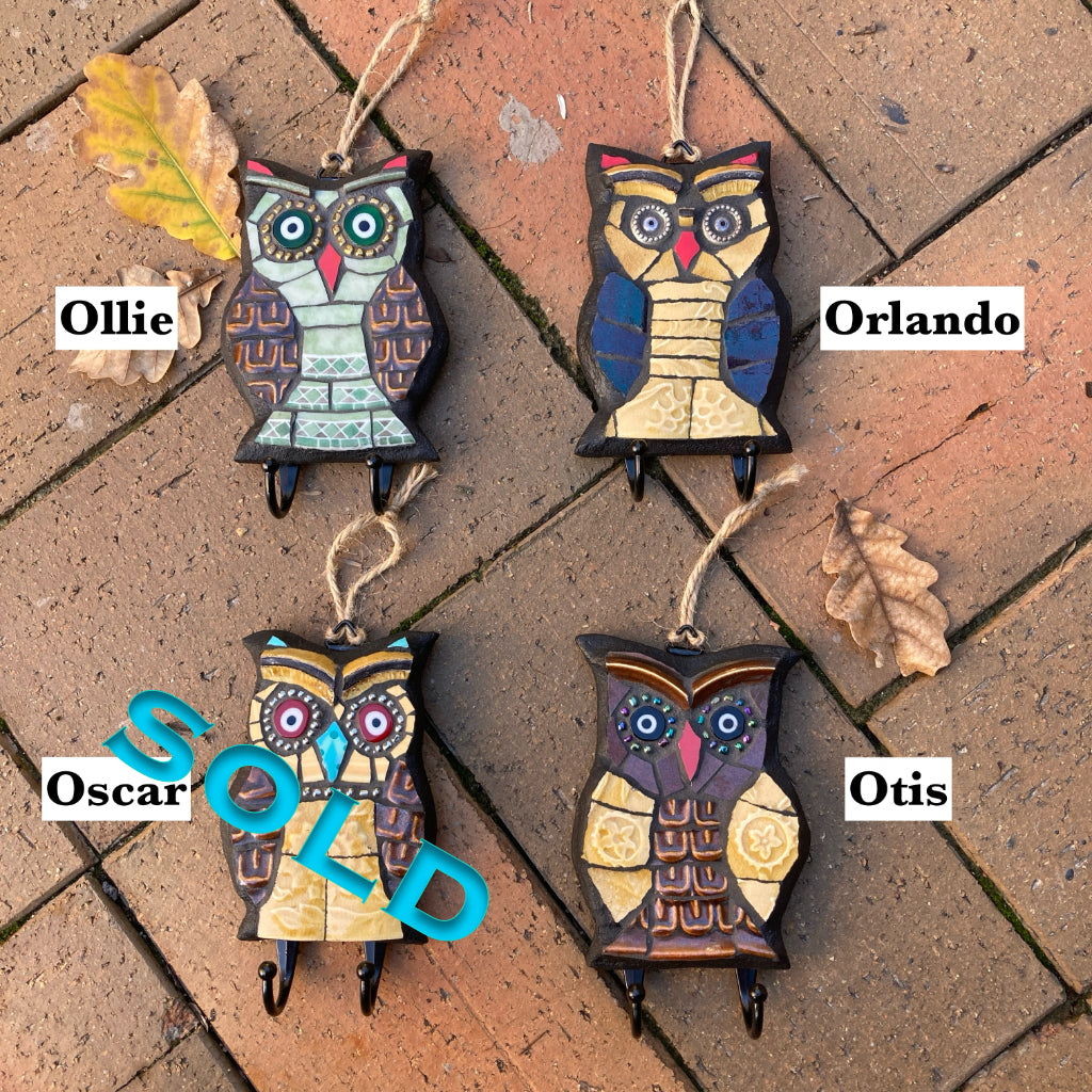Upcycled Mosaic Owl - Wall Hooks - Free Shipping