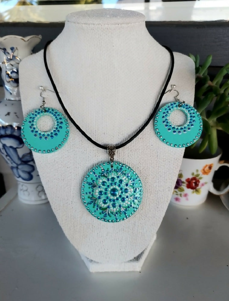 Stunning original design Dot Art Pendant and Earing set called "Blue Horizon"