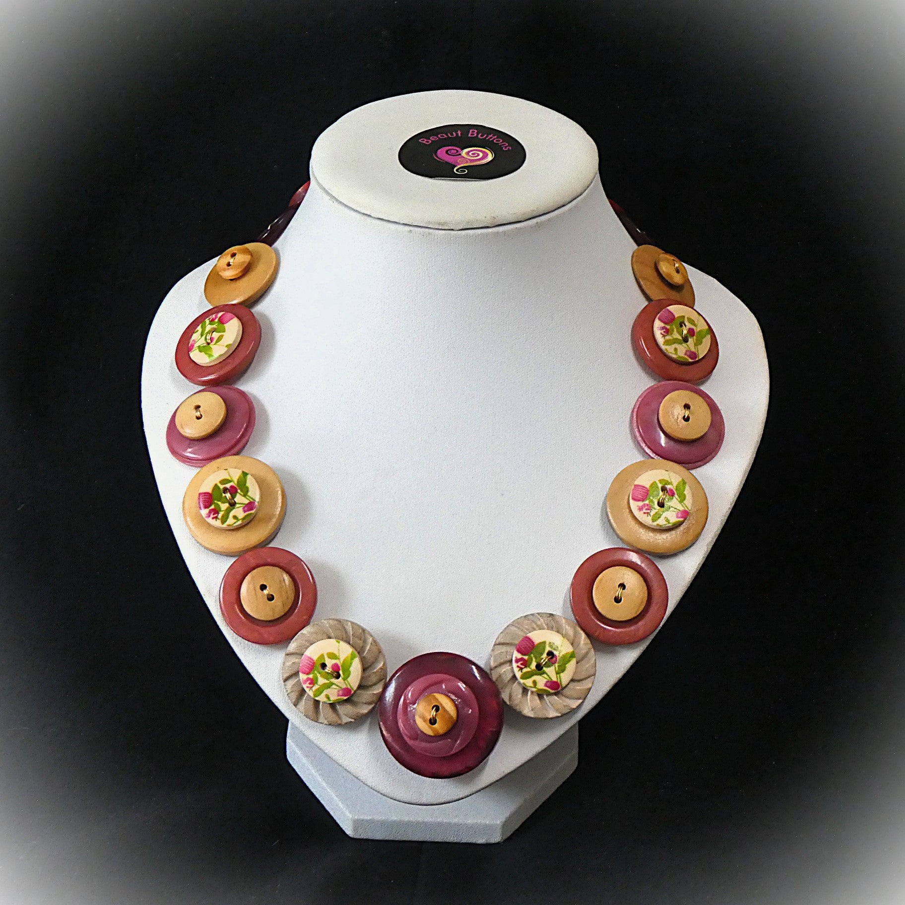 Button necklace and earrings - Wooden it be Lovely