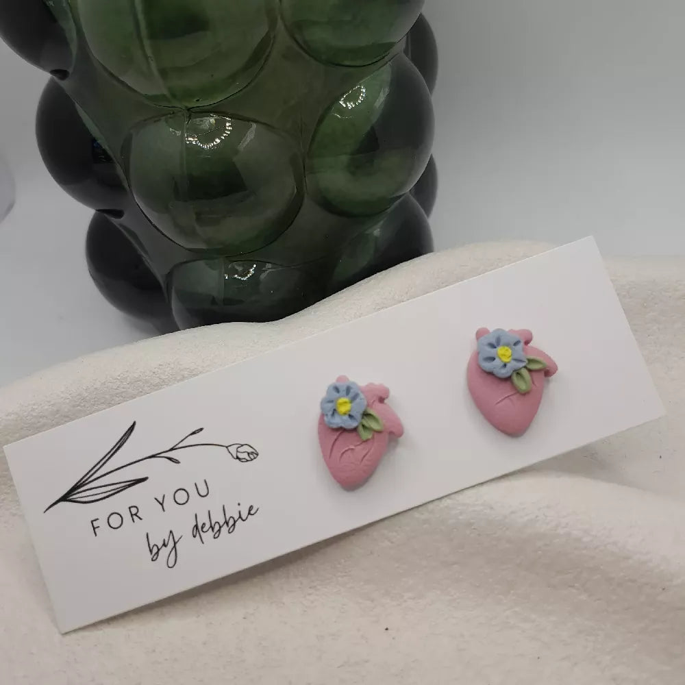 Anatomy floral stud earrings - heart, lung, brain- hypoallergenic