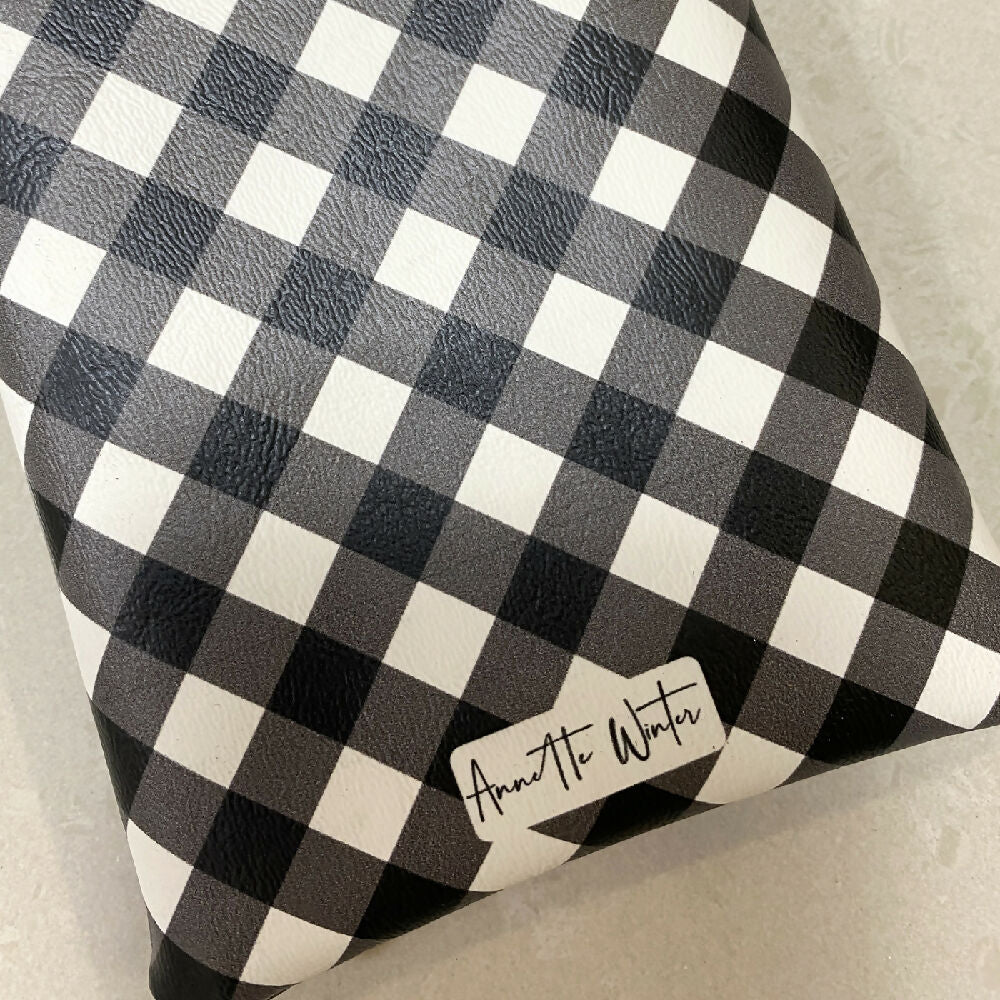 Glasses Case / PU Leather Black and White Gingham pattern print #15