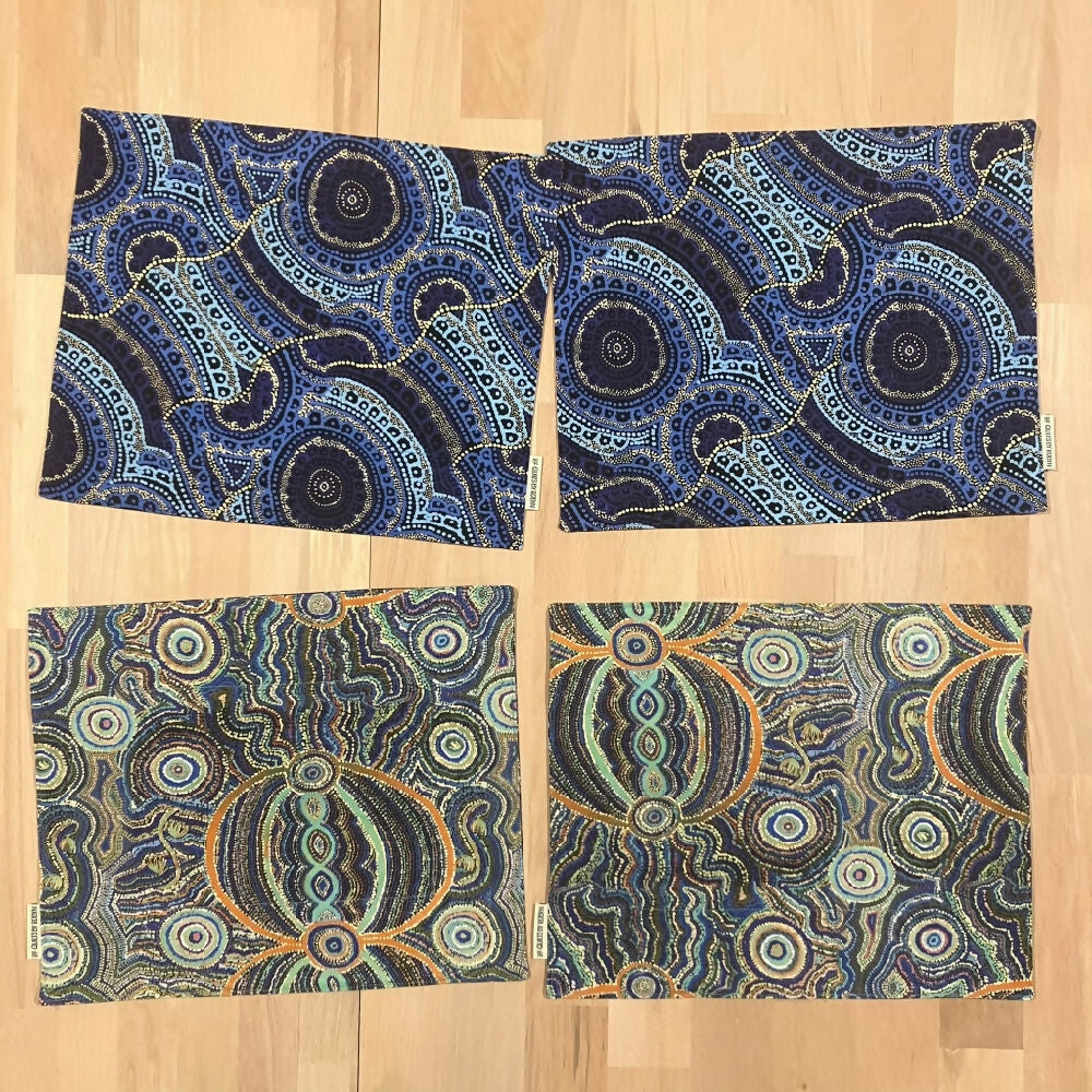 handmade Australian aboriginal reversible - blue & green