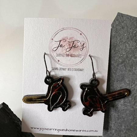 Earring Wren black, Red, Gold
