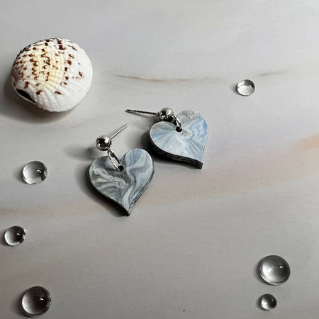 Earring Heart Pale blue, Fawn, Silver