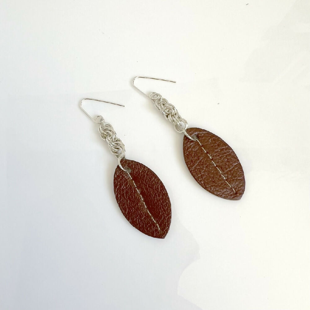 Sterling silver and leather dangle earrings