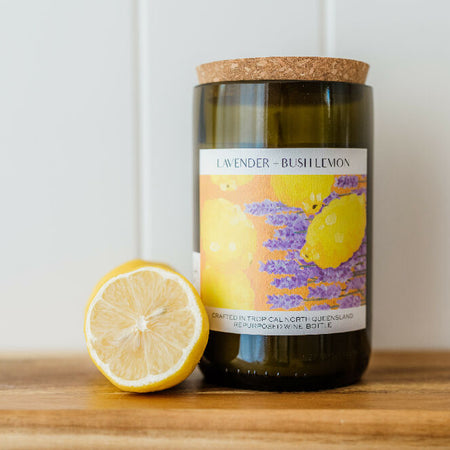 Lavender + Bush Lemon wine bottle candle