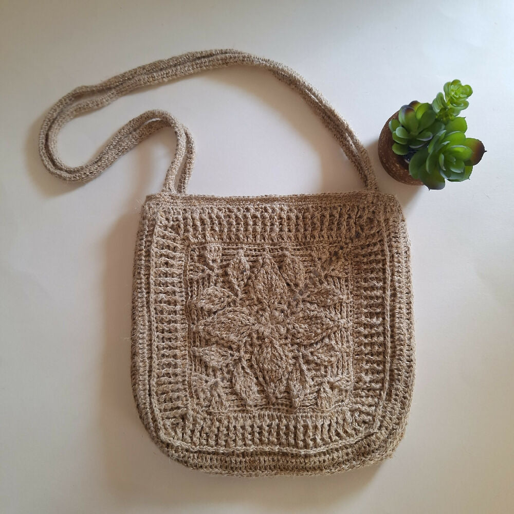 Natural Linen Flower Shoulder Bag