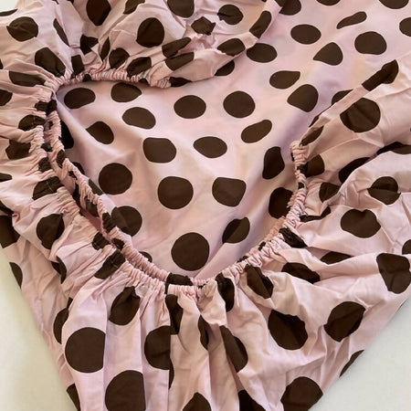 Cot Sheet / Fitted / Dusty Pink with Chocolate Spots