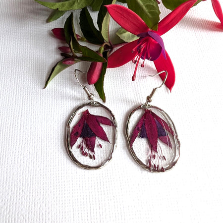 Real flower earrings, Fuchsias