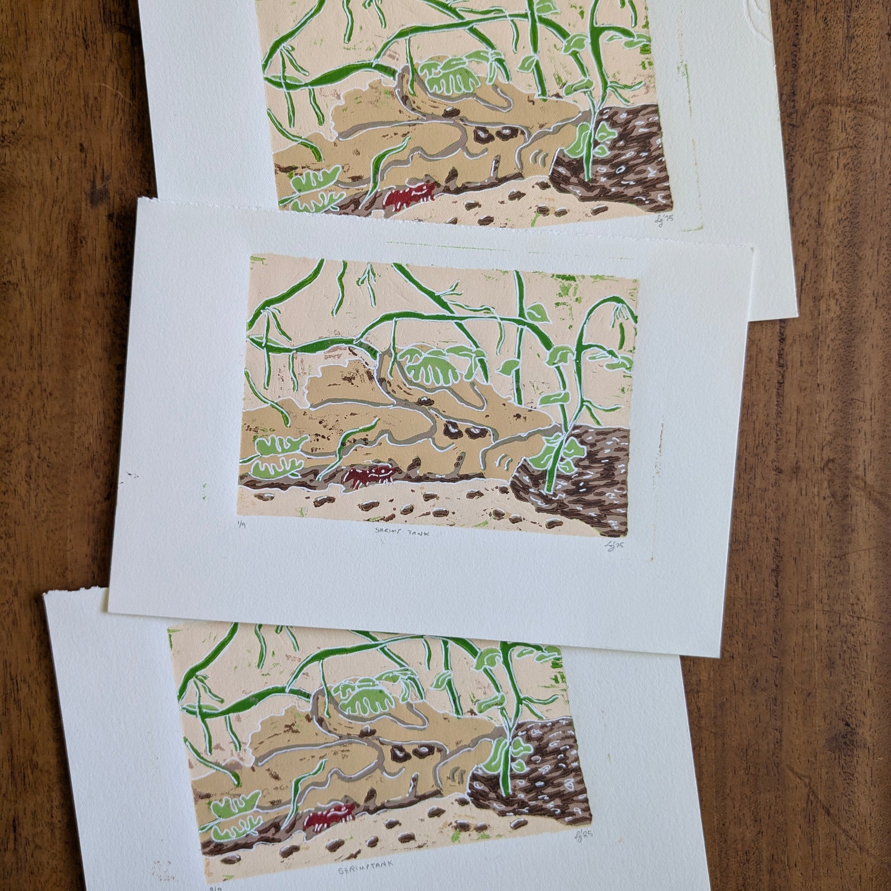 Shrimp Tank - original lino print