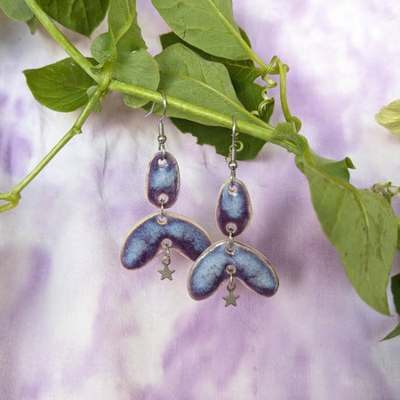 Purple Star, ceramic dangle earrings.