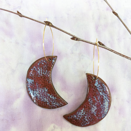 Cloudy Crescent Moon Ceramic Earrings