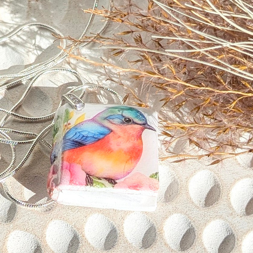 Bird Book Pendant and Earrings.