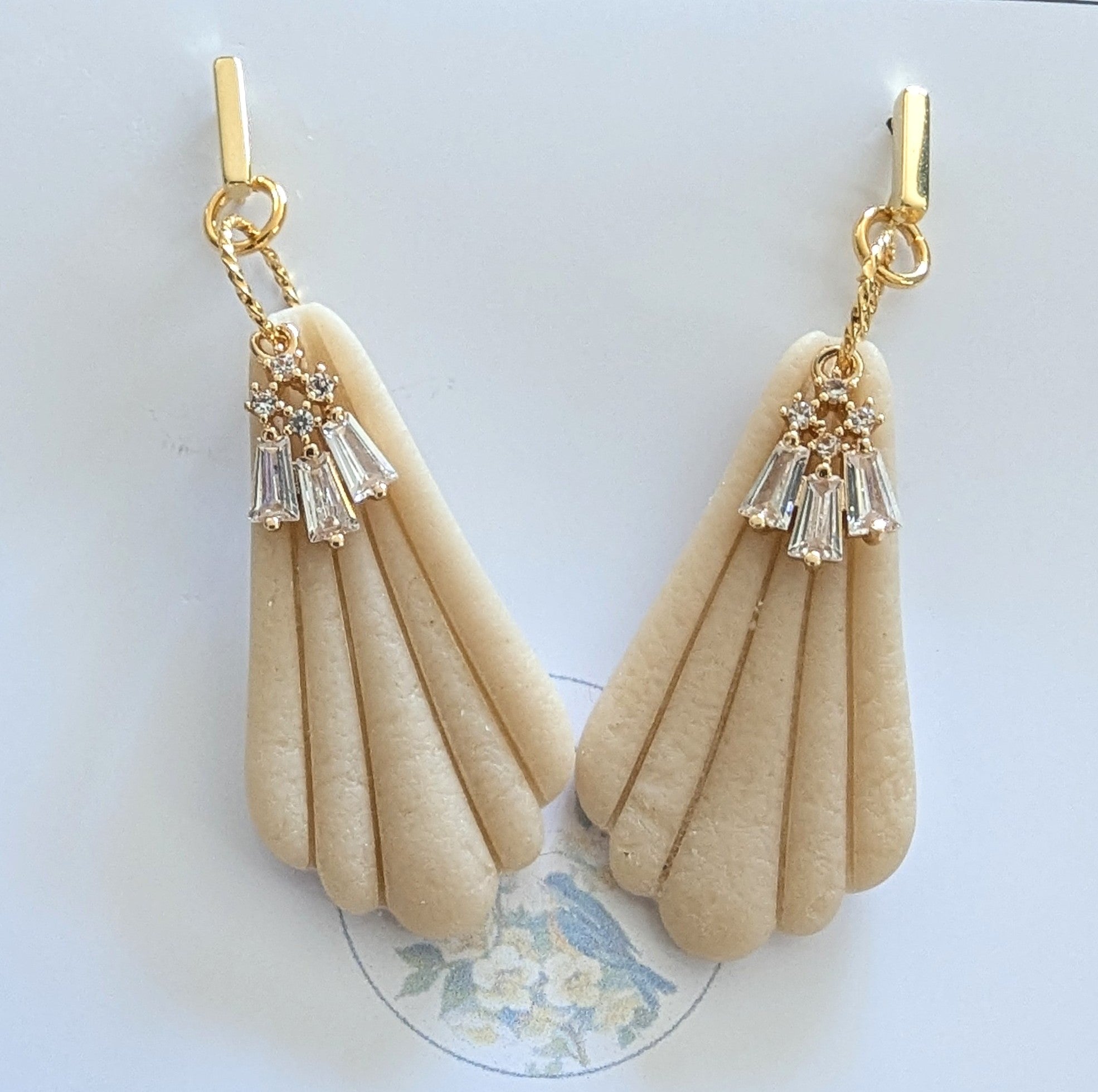 Elegant Fan Shaped Drop Earrings with Gold Accents.