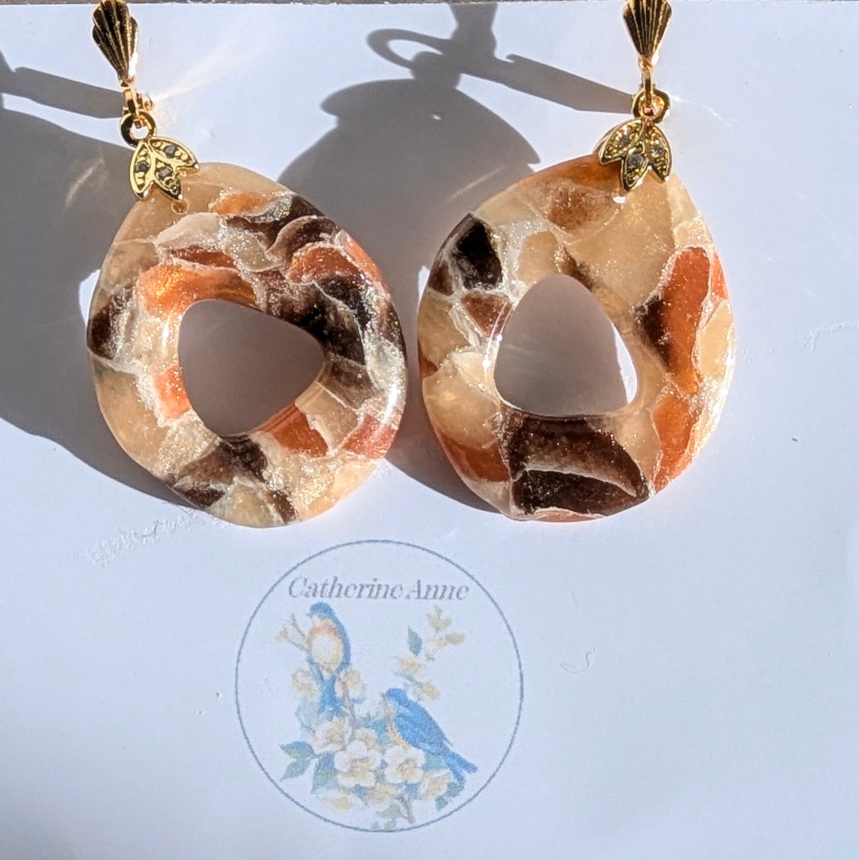 Stone Look Drop Earrings with Gold Accents