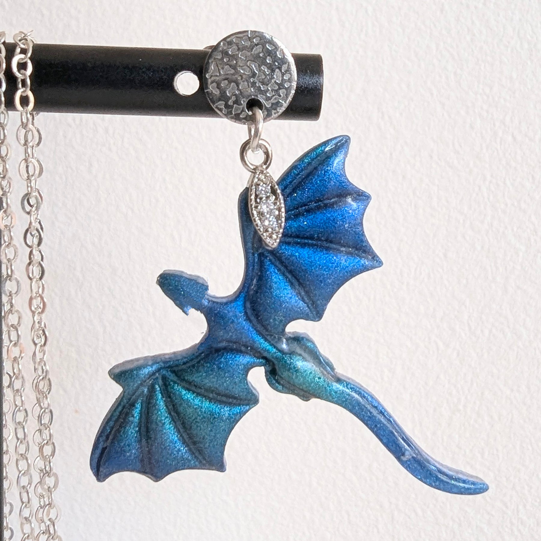 Shimmery Blue Dragon Pendant and Earrings Set