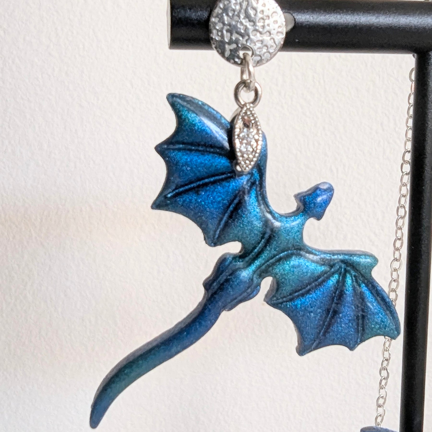Shimmery Blue Dragon Pendant and Earrings Set
