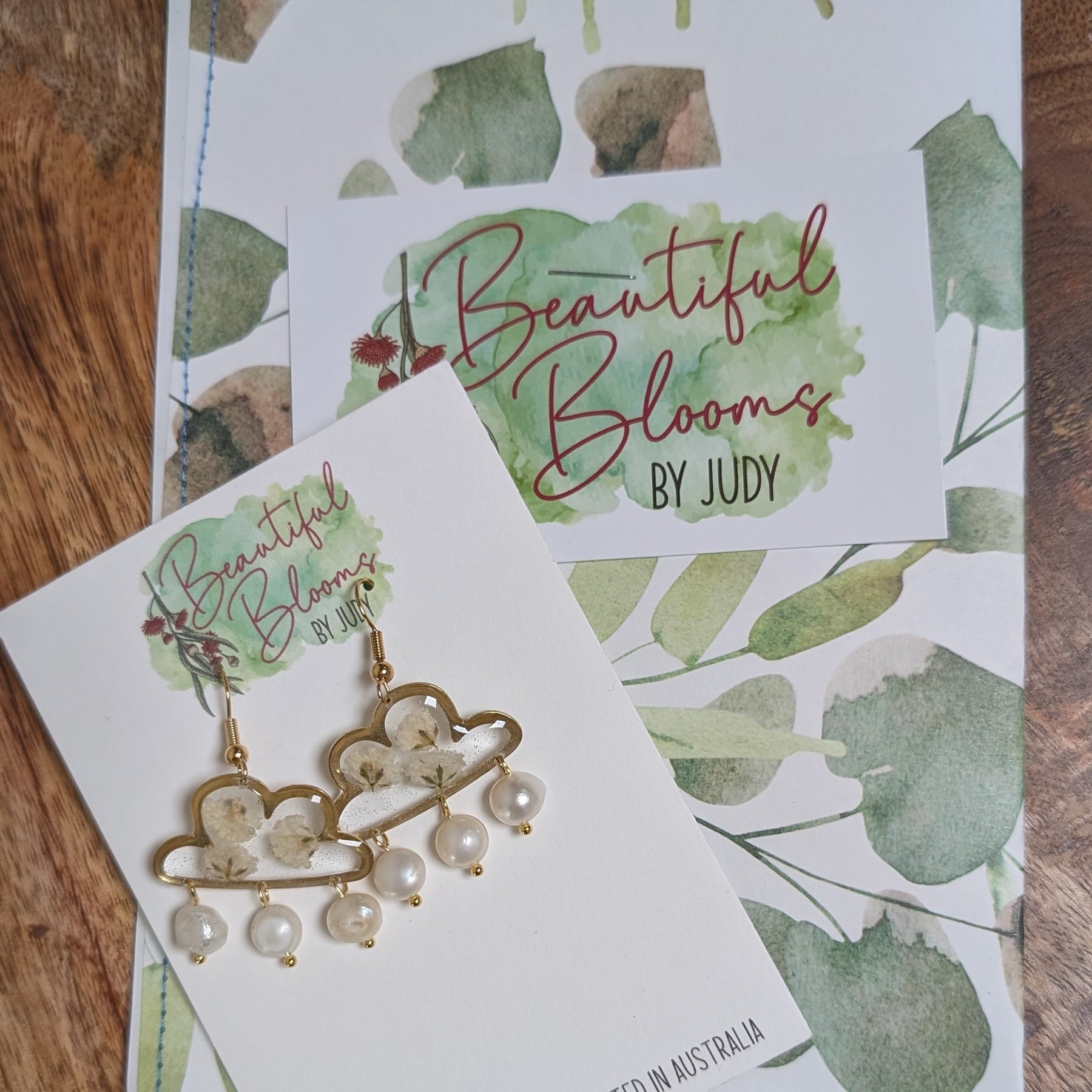 Real flower earrings, fresh water pearls, clouds