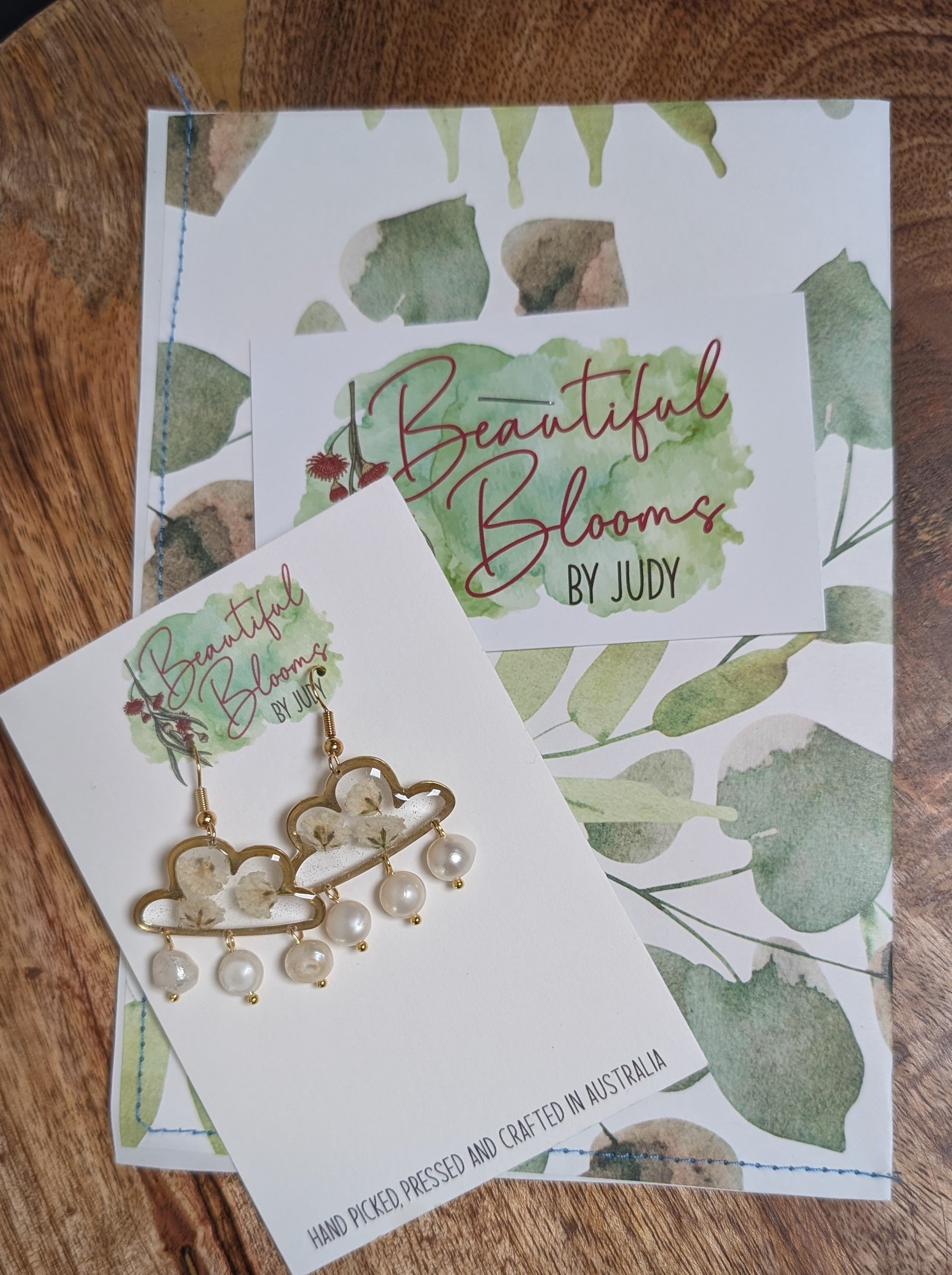 Real flower earrings, fresh water pearls, clouds