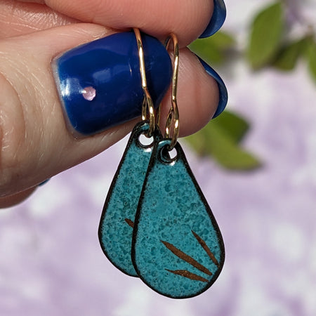 Lightweight Ceramic Teal Teardrop Earrings, Green, Blue, Gold