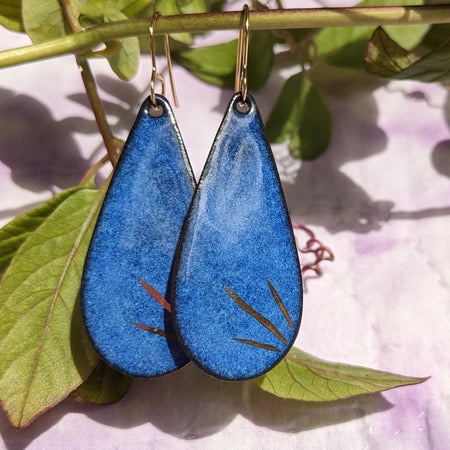 Lightweight Sapphire Burst Ceramic Drop Earrings, Blue, Gold