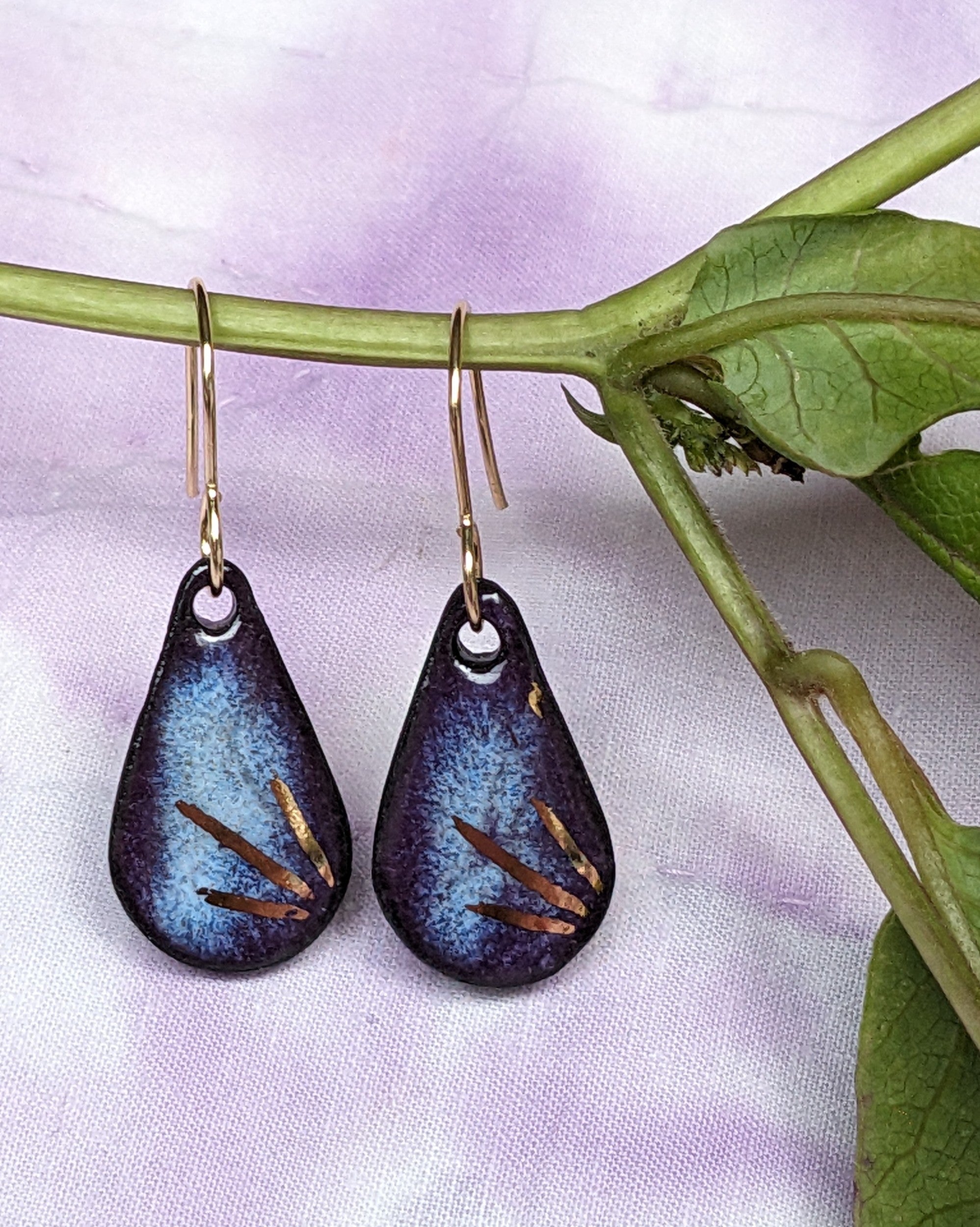 Ceramic Purple Haze Teardrop Earrings, Gold