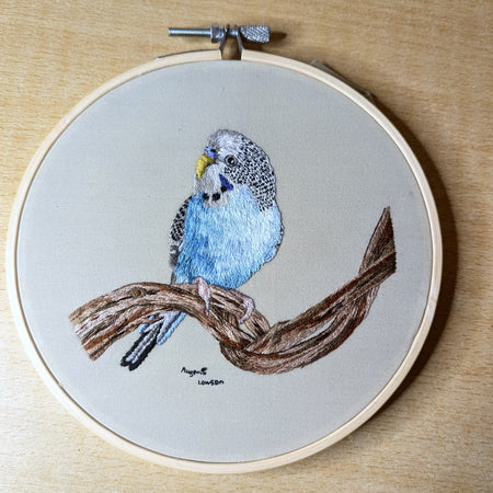 Thread Painted Budgie Embroidery