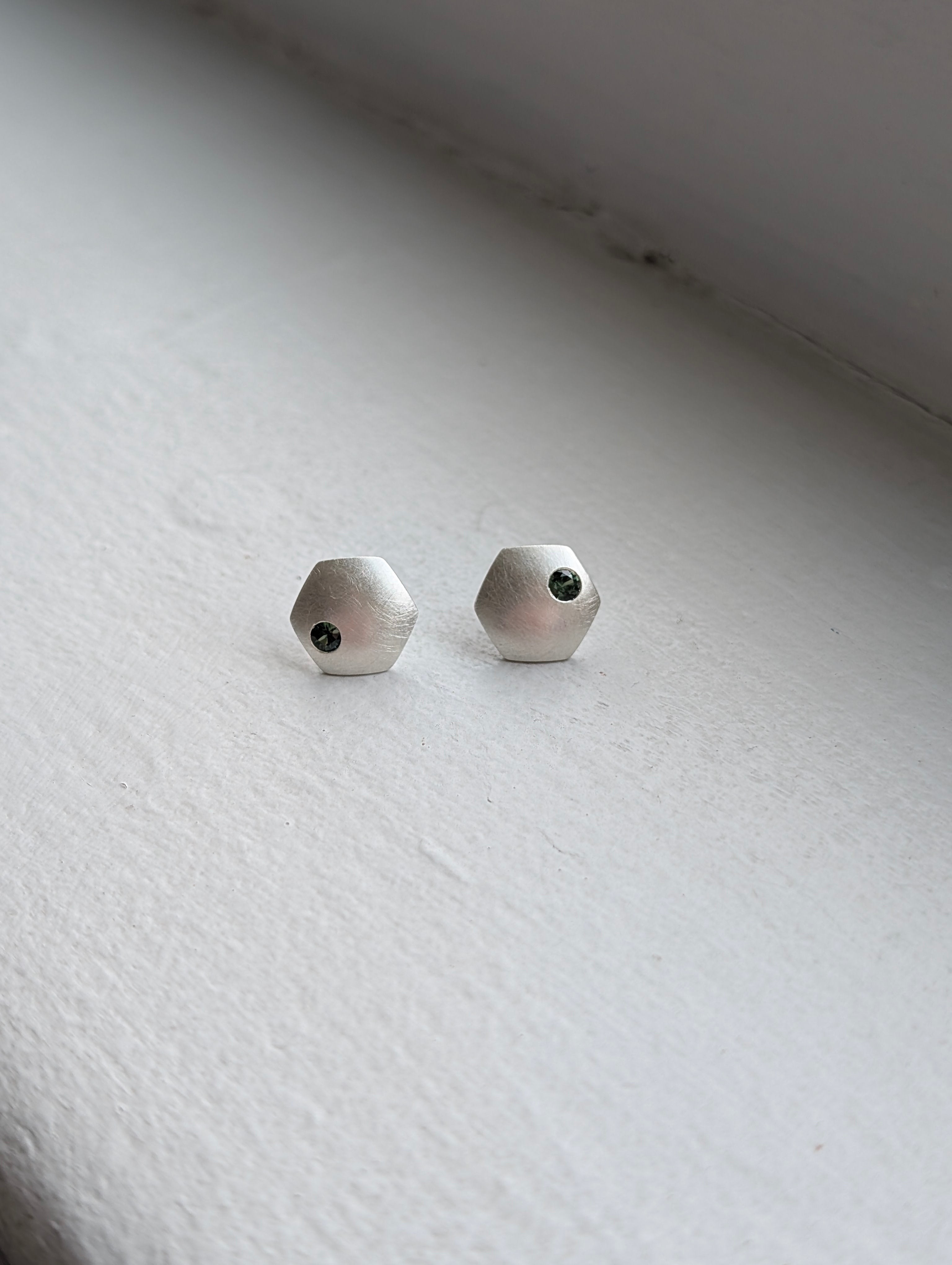 handmade australian sapphires × domed hex studs