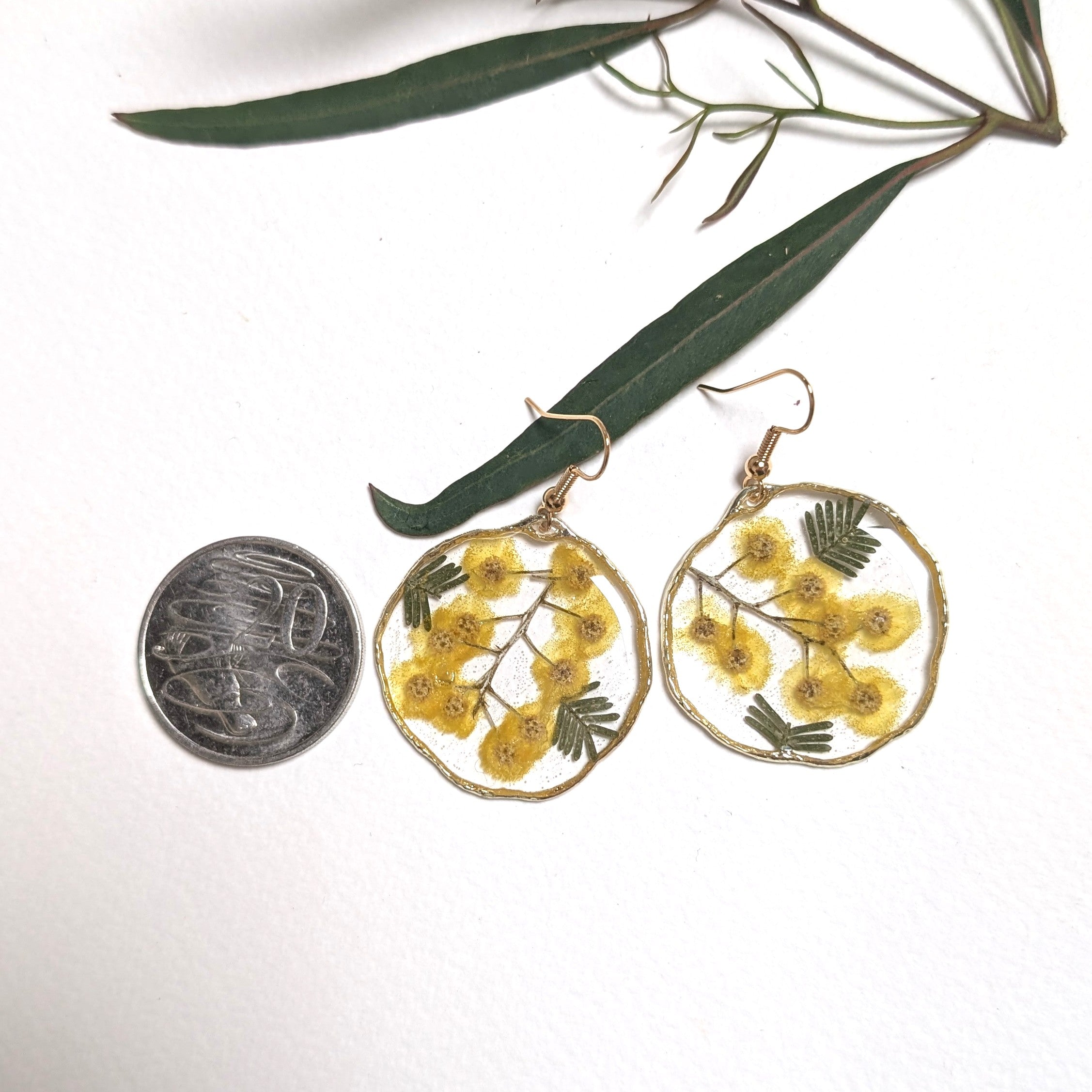 Australian wattle earrings, handmade