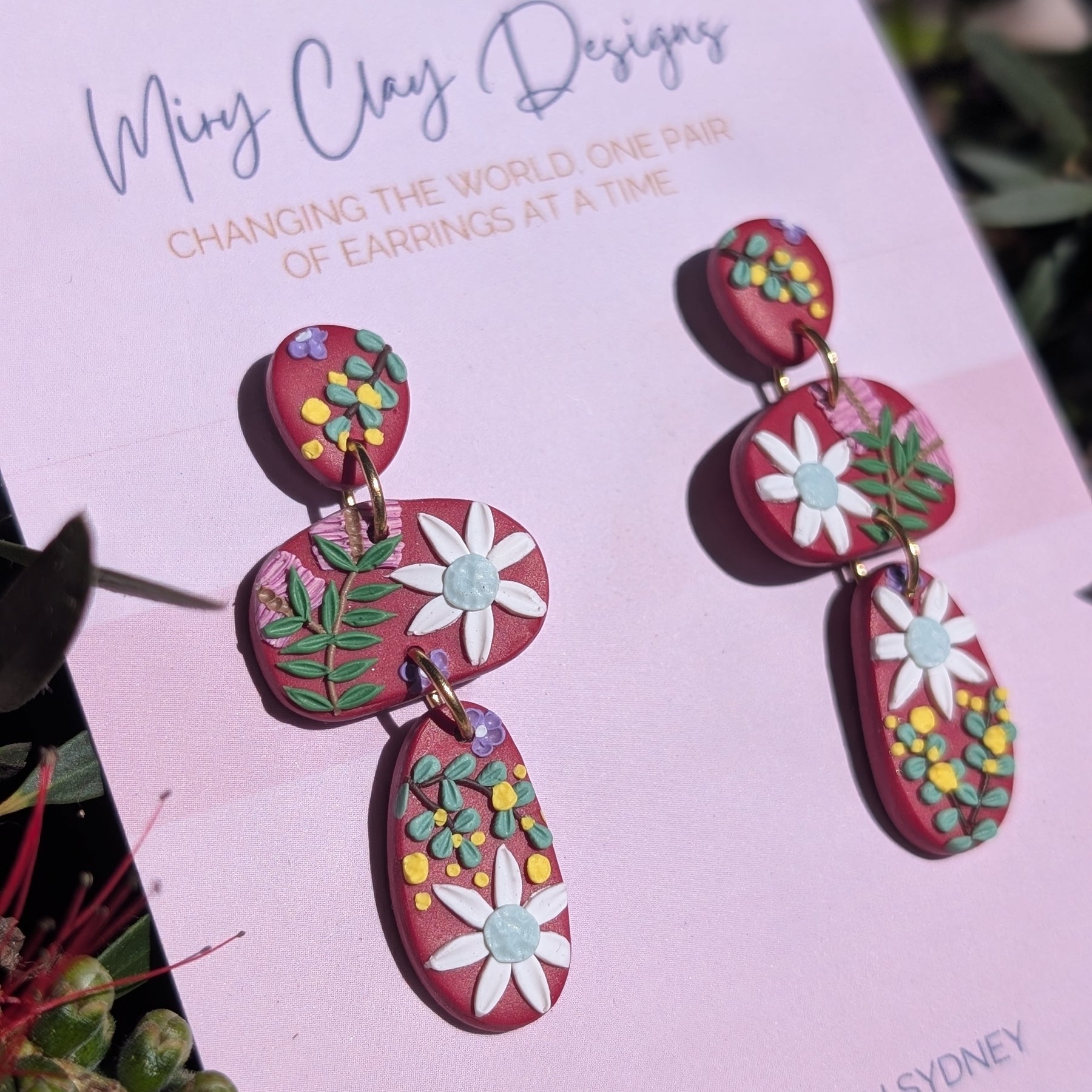 Red Native pebble Dangle