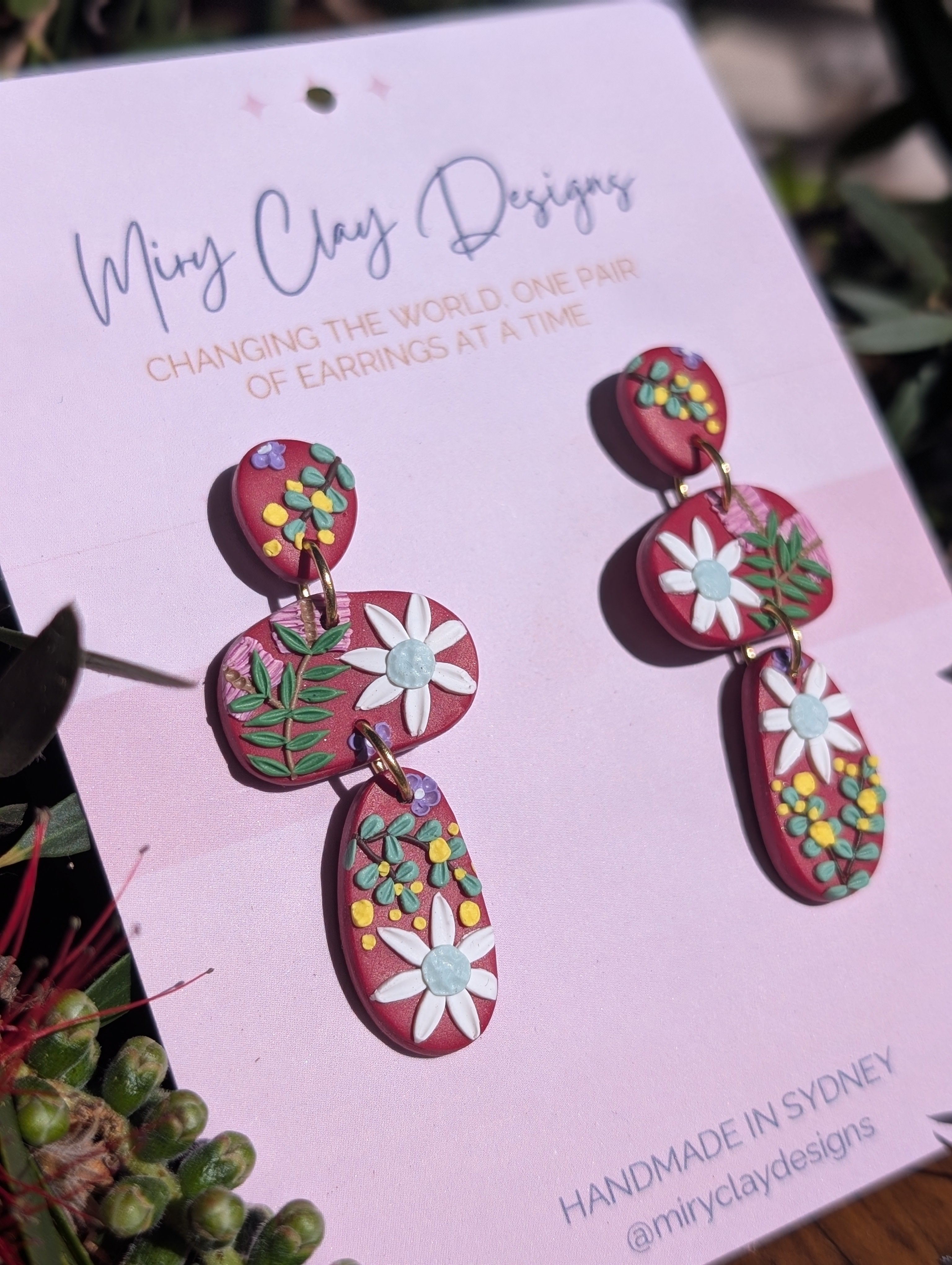 Red Native pebble Dangle