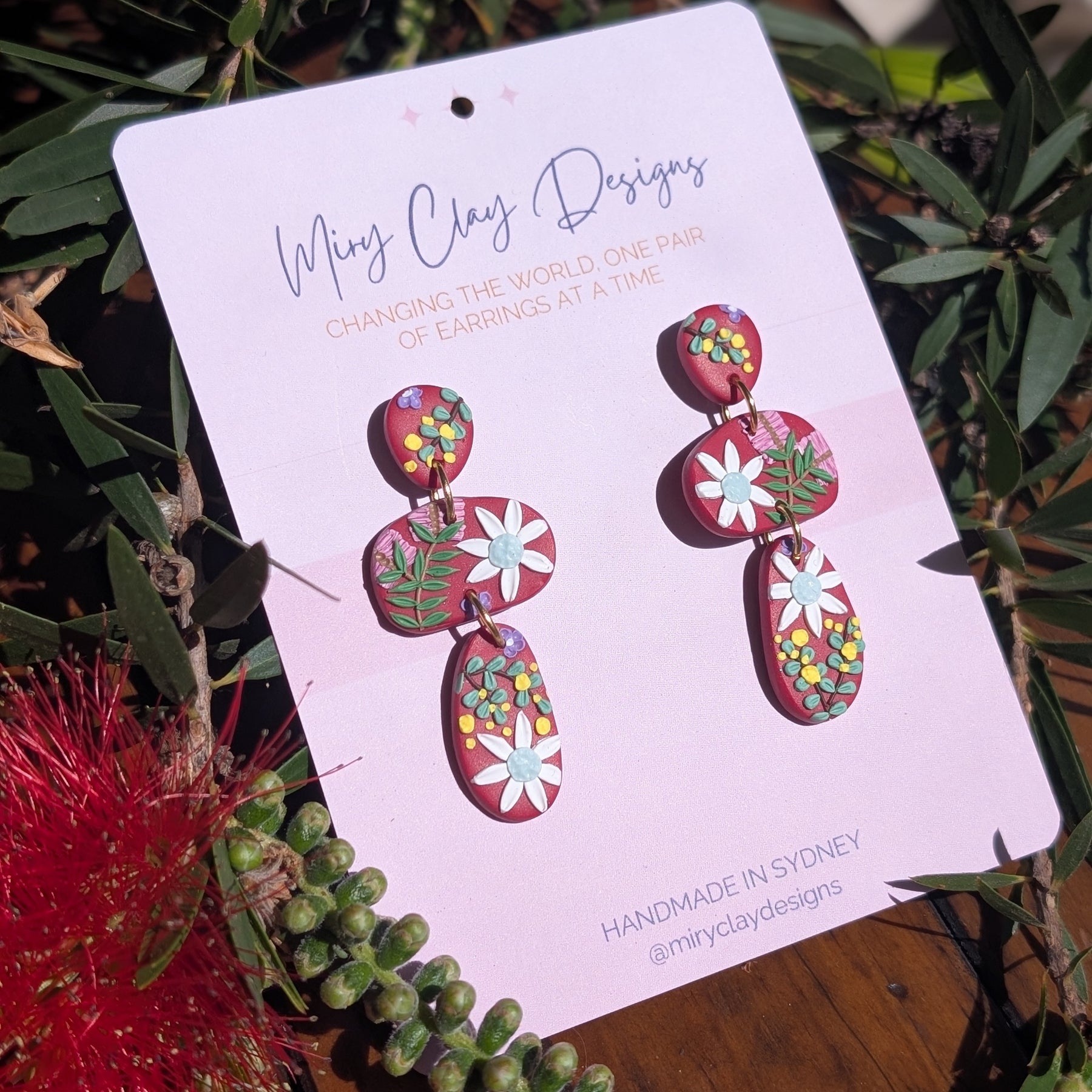 Red Native pebble Dangle