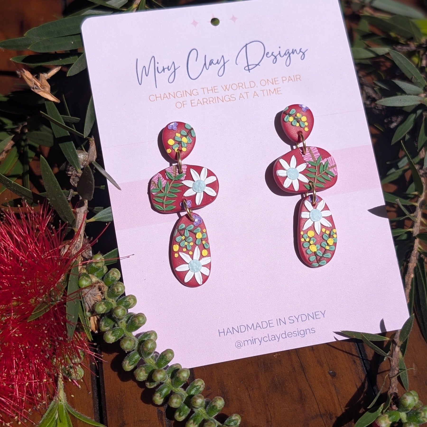 Red Native pebble Dangle