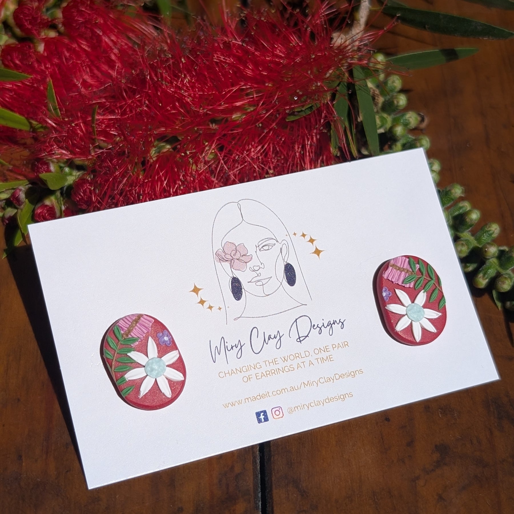 Red Native Flower Studs