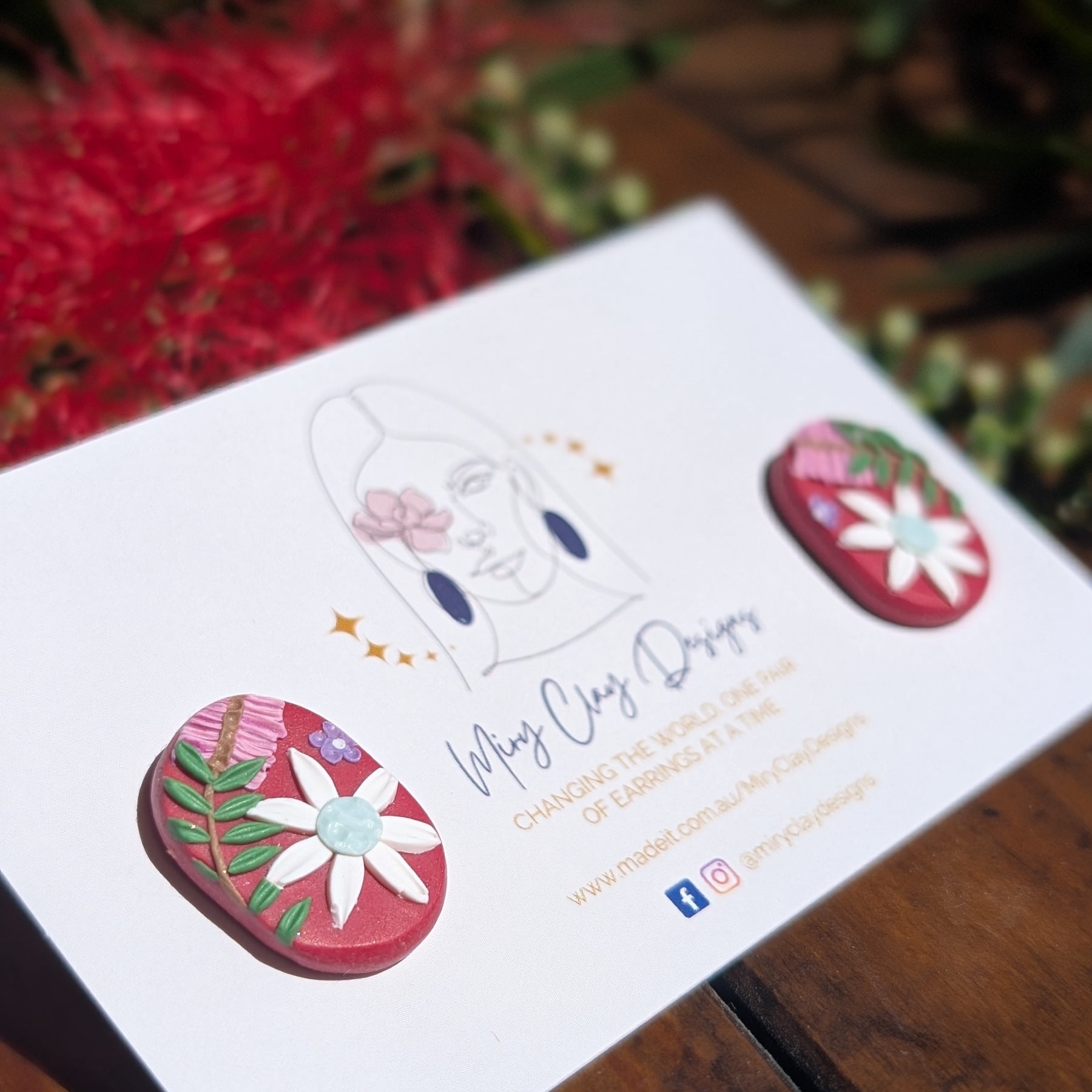 Red Native Flower Studs