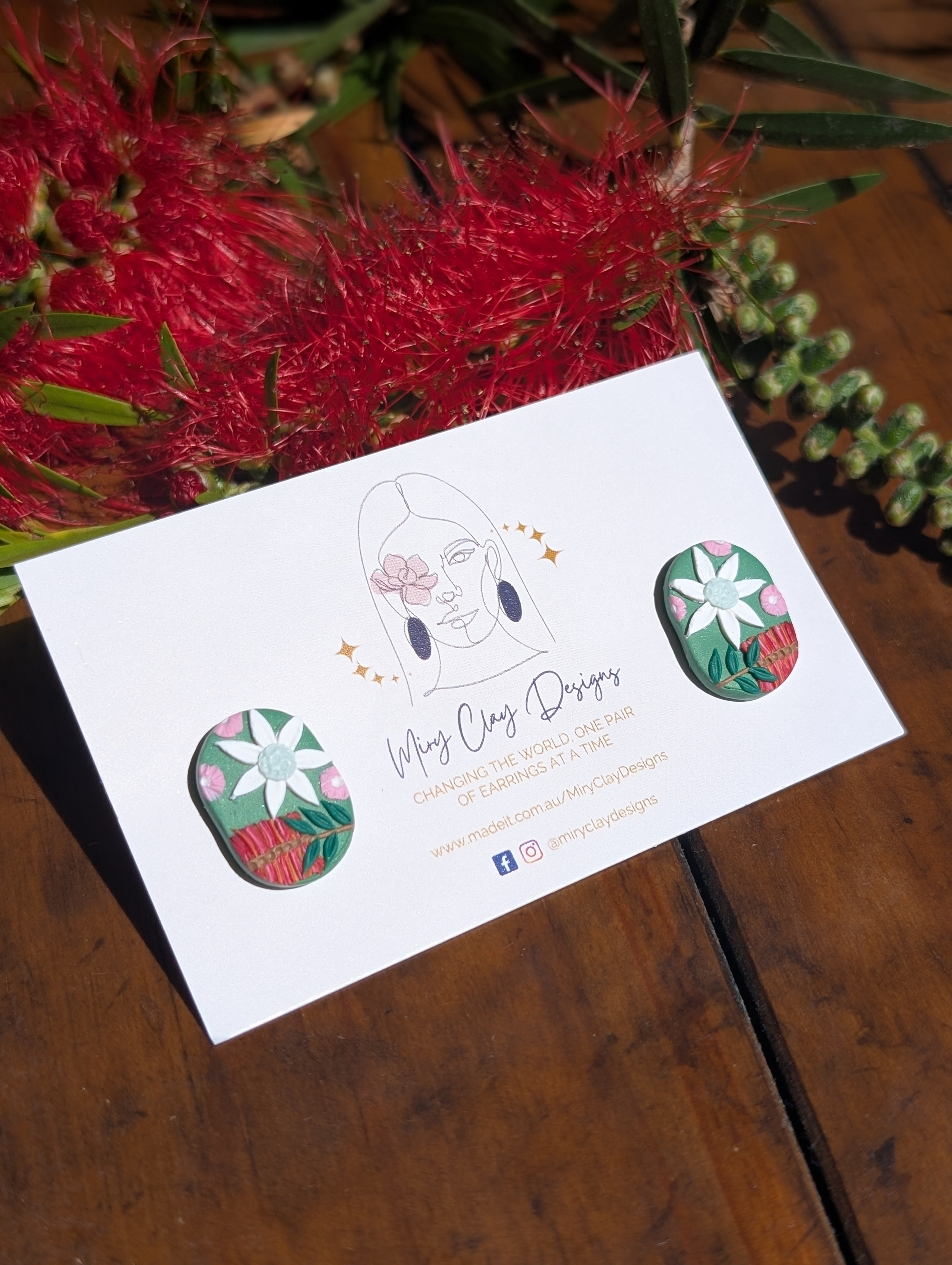 Green Native Flower Studs