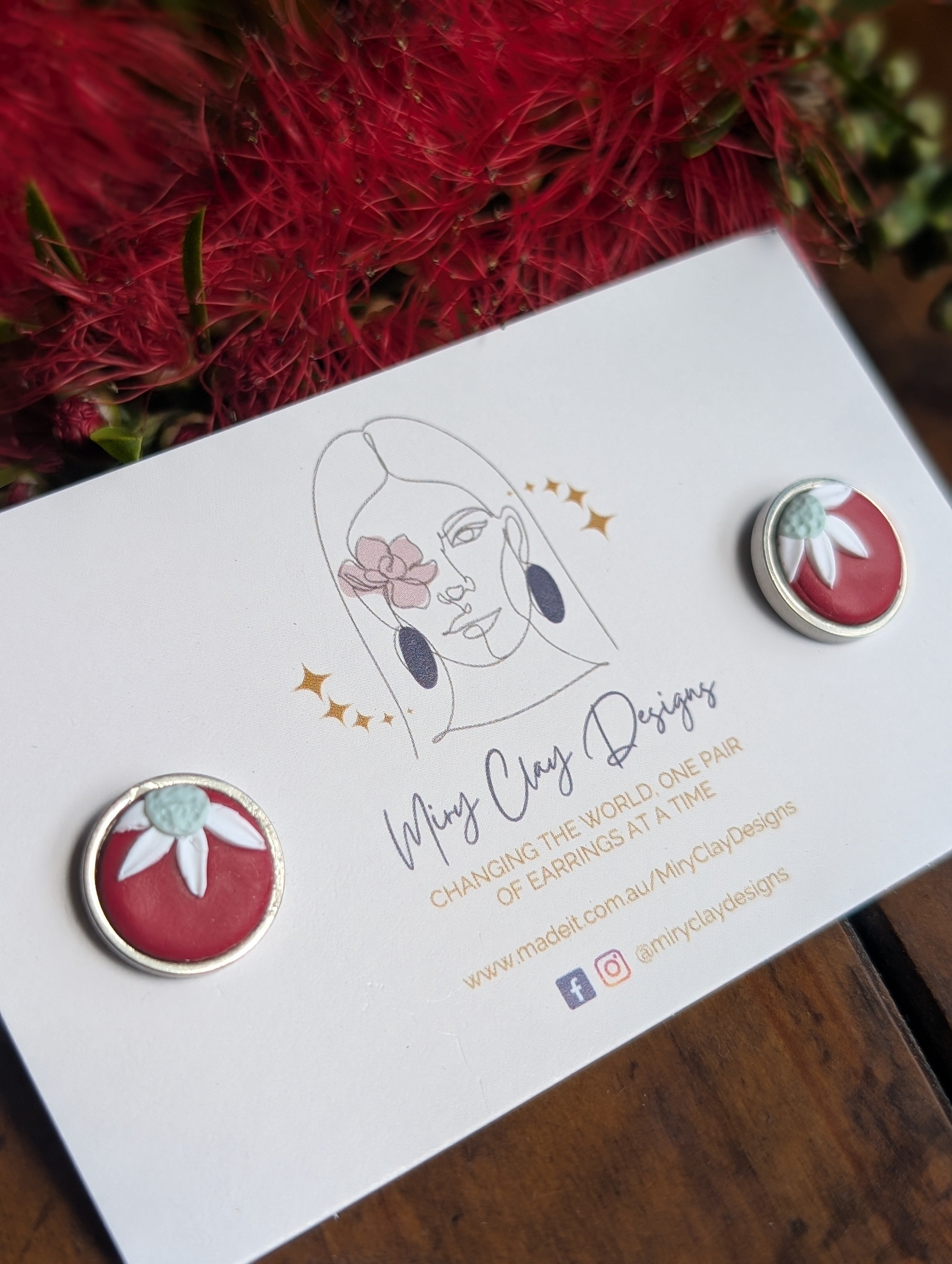 Simple red Flannel flower Studs