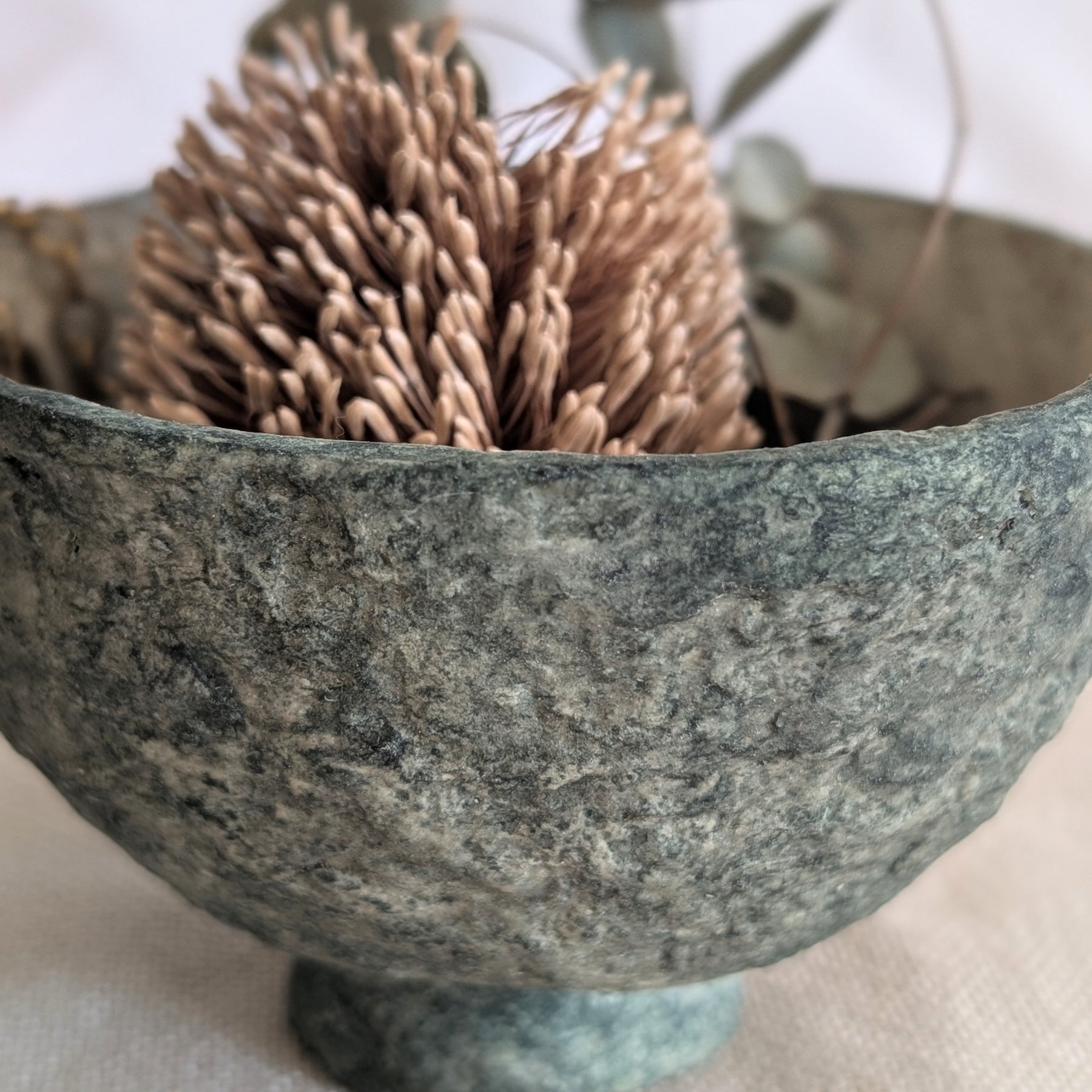 Paper Clay Small Pedestal Bowl - Moss Green