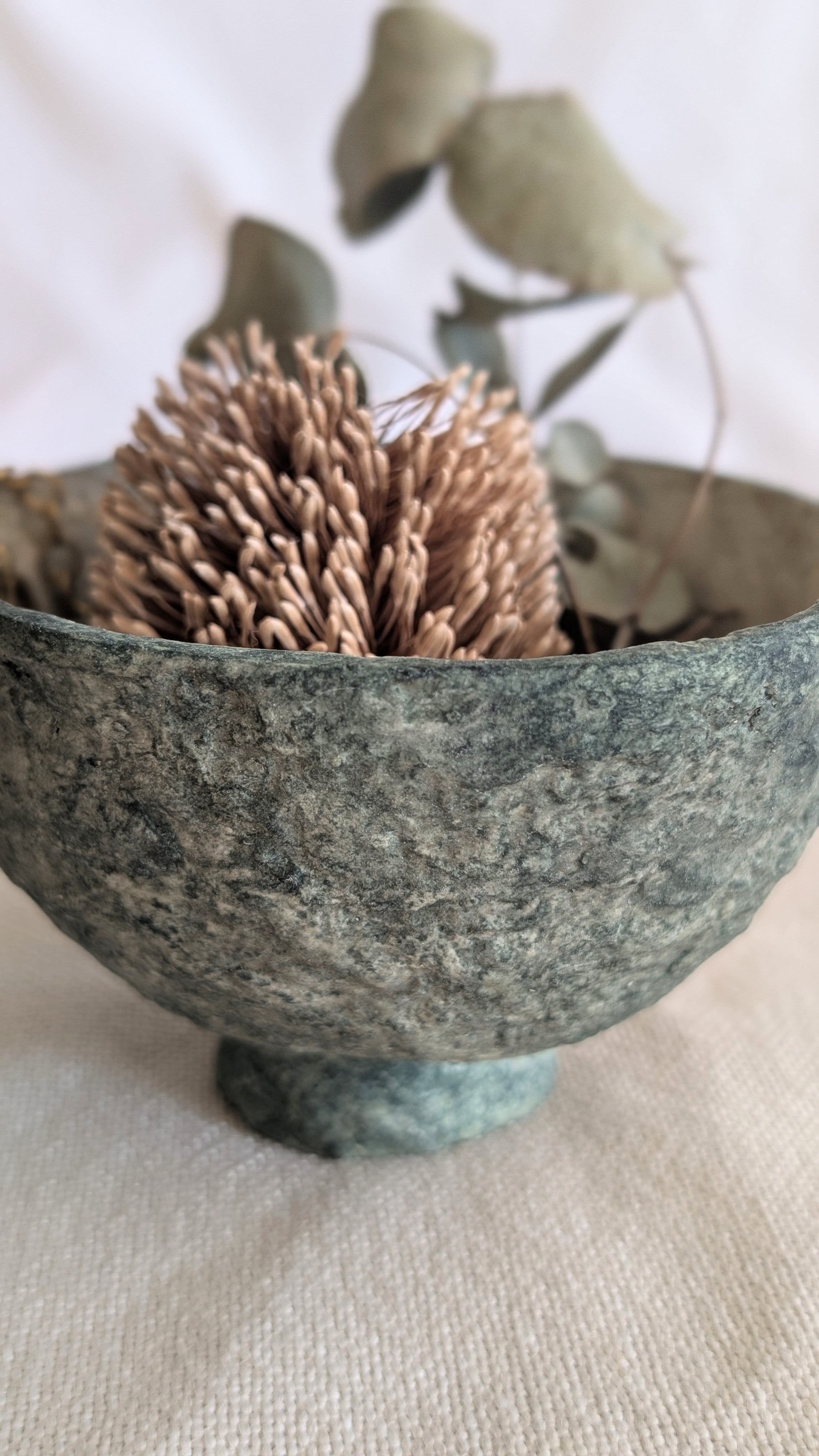 Paper Clay Small Pedestal Bowl - Moss Green