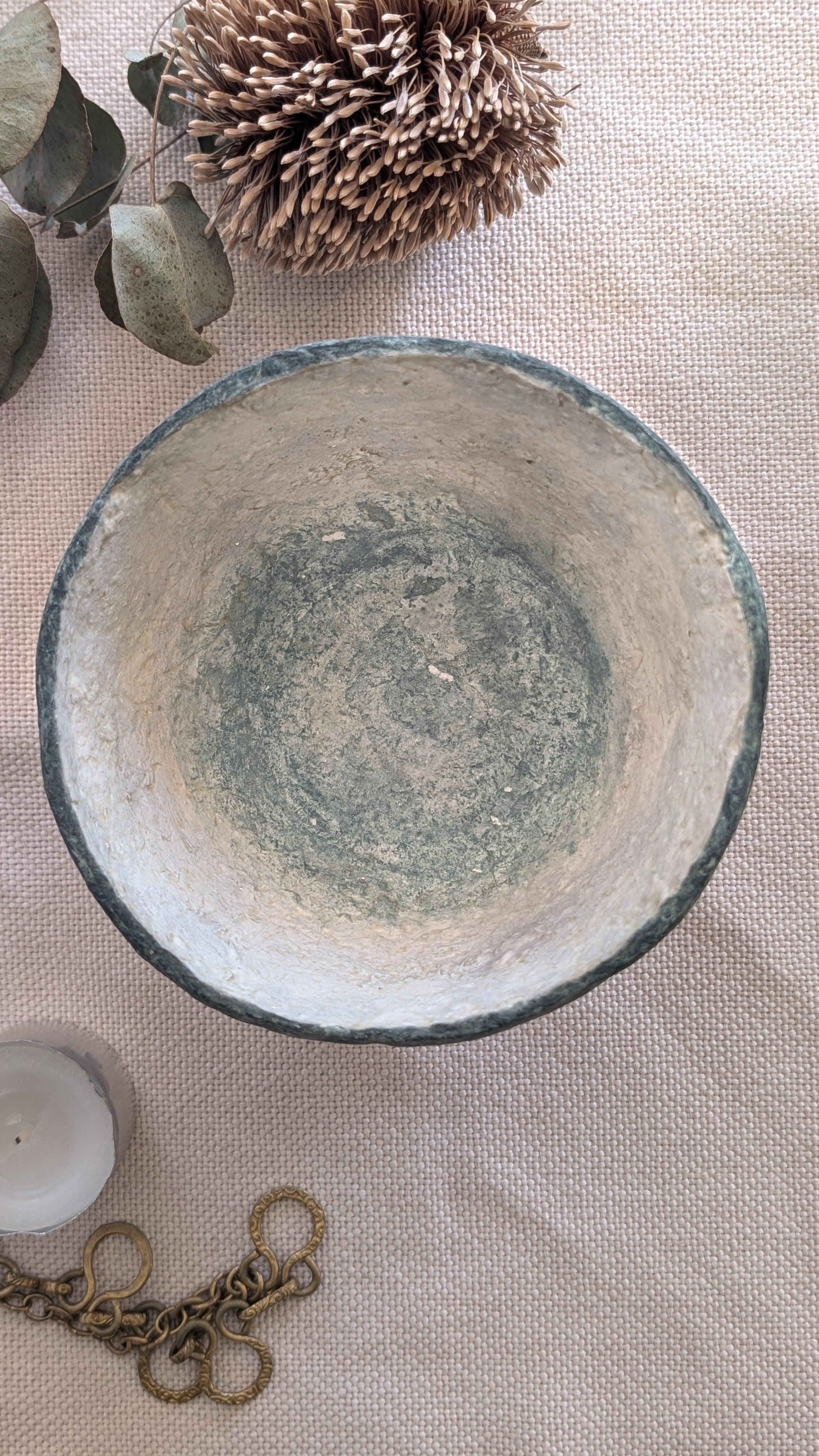 Paper Clay Small Pedestal Bowl - Moss Green
