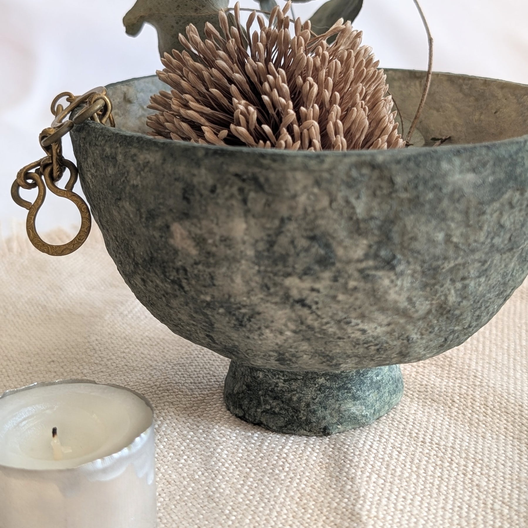 Paper Clay Small Pedestal Bowl - Moss Green