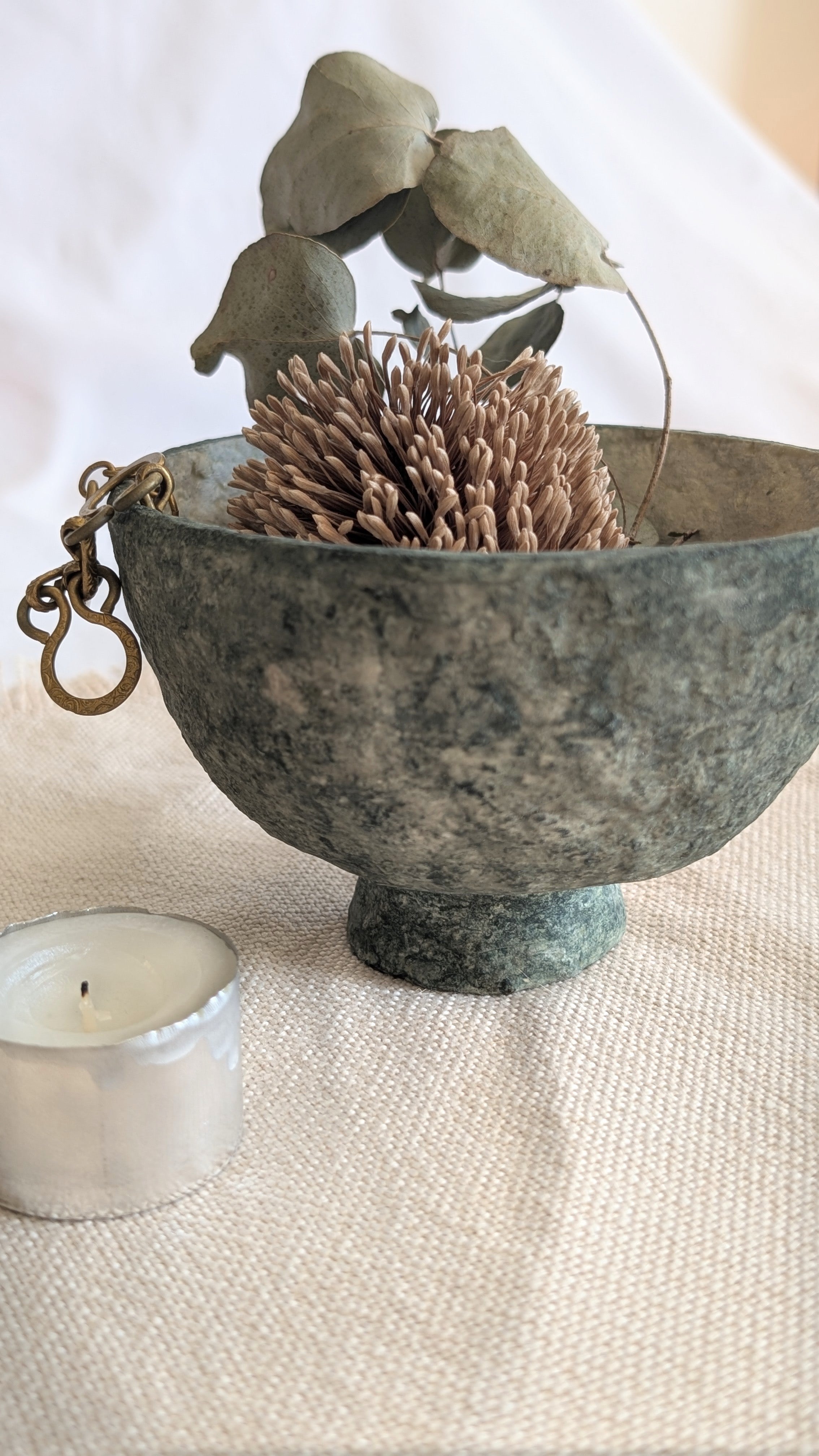 Paper Clay Small Pedestal Bowl - Moss Green