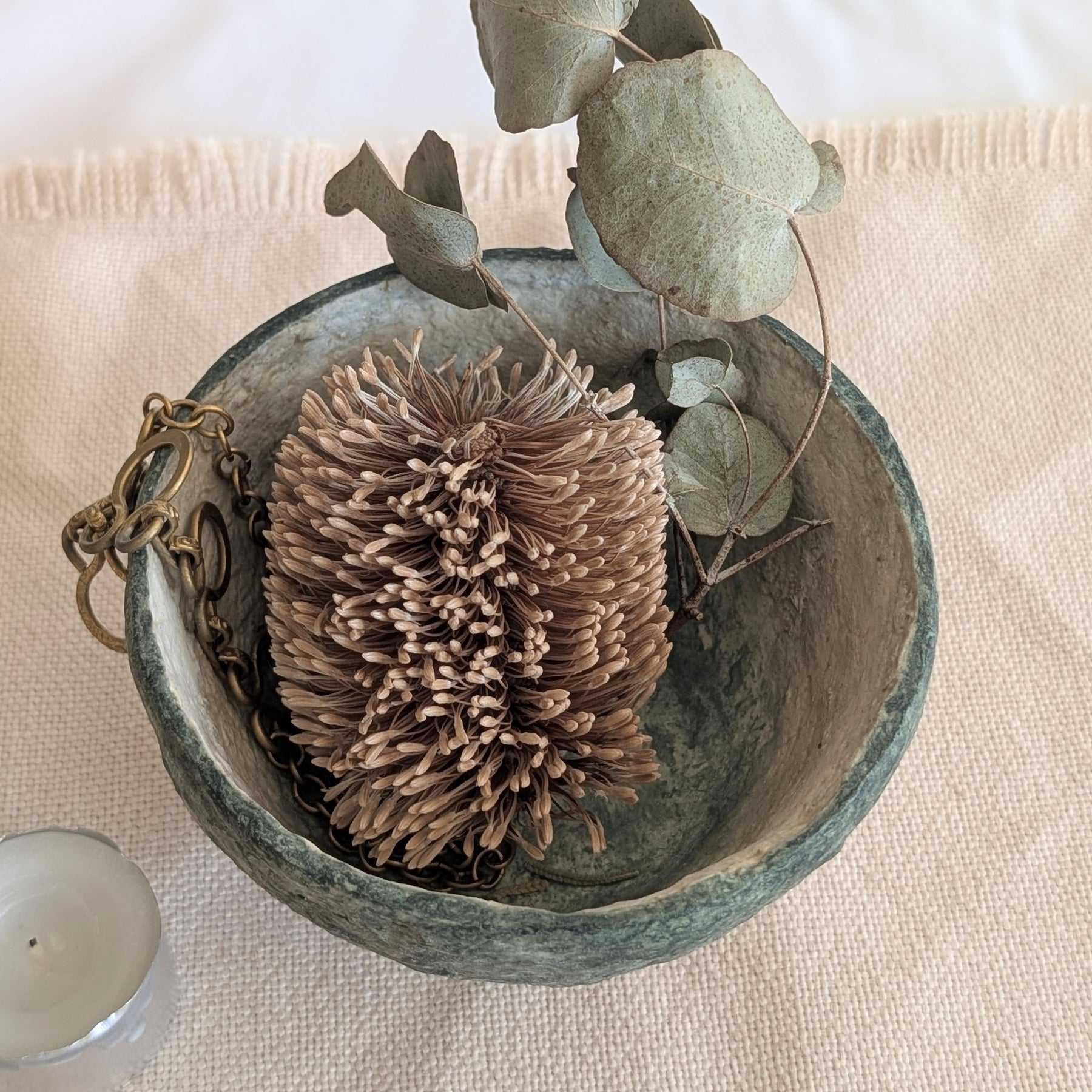 Paper Clay Small Pedestal Bowl - Moss Green