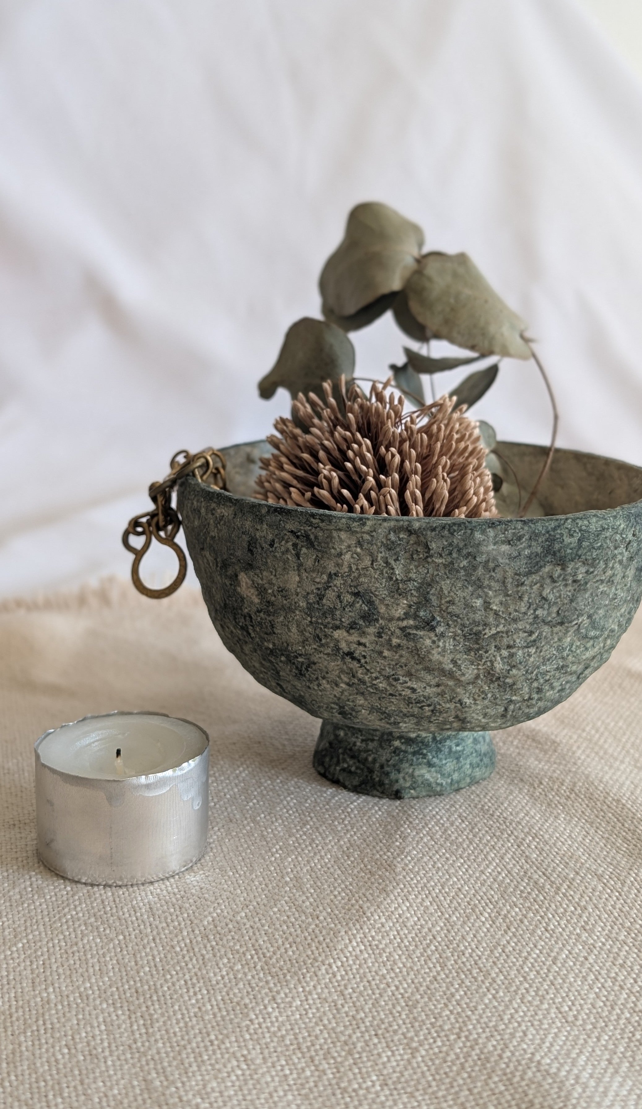 Paper Clay Small Pedestal Bowl - Moss Green