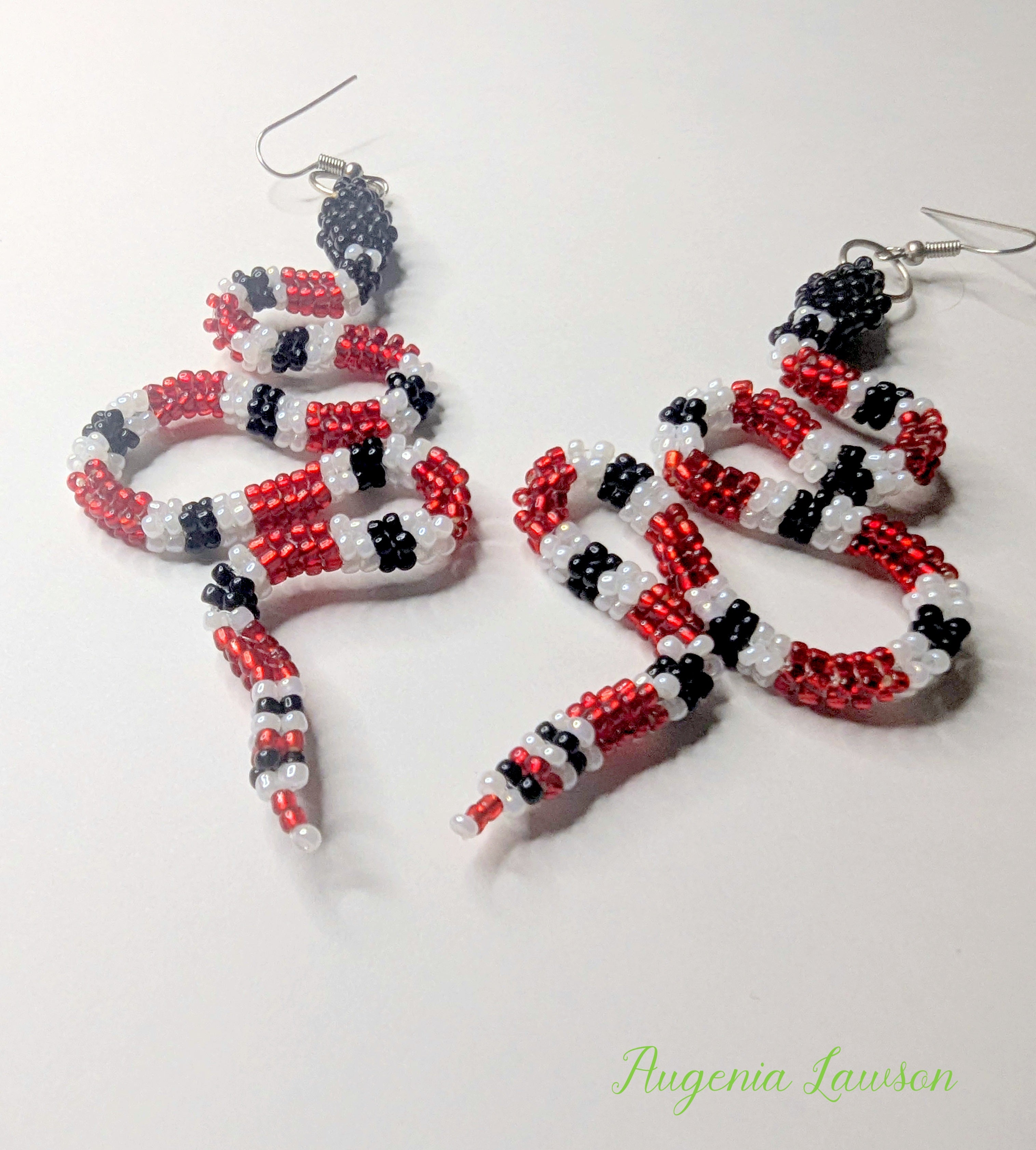 Handwoven Glass Bead Snake Earrings – Beadweaving Statement Jewellery Gift