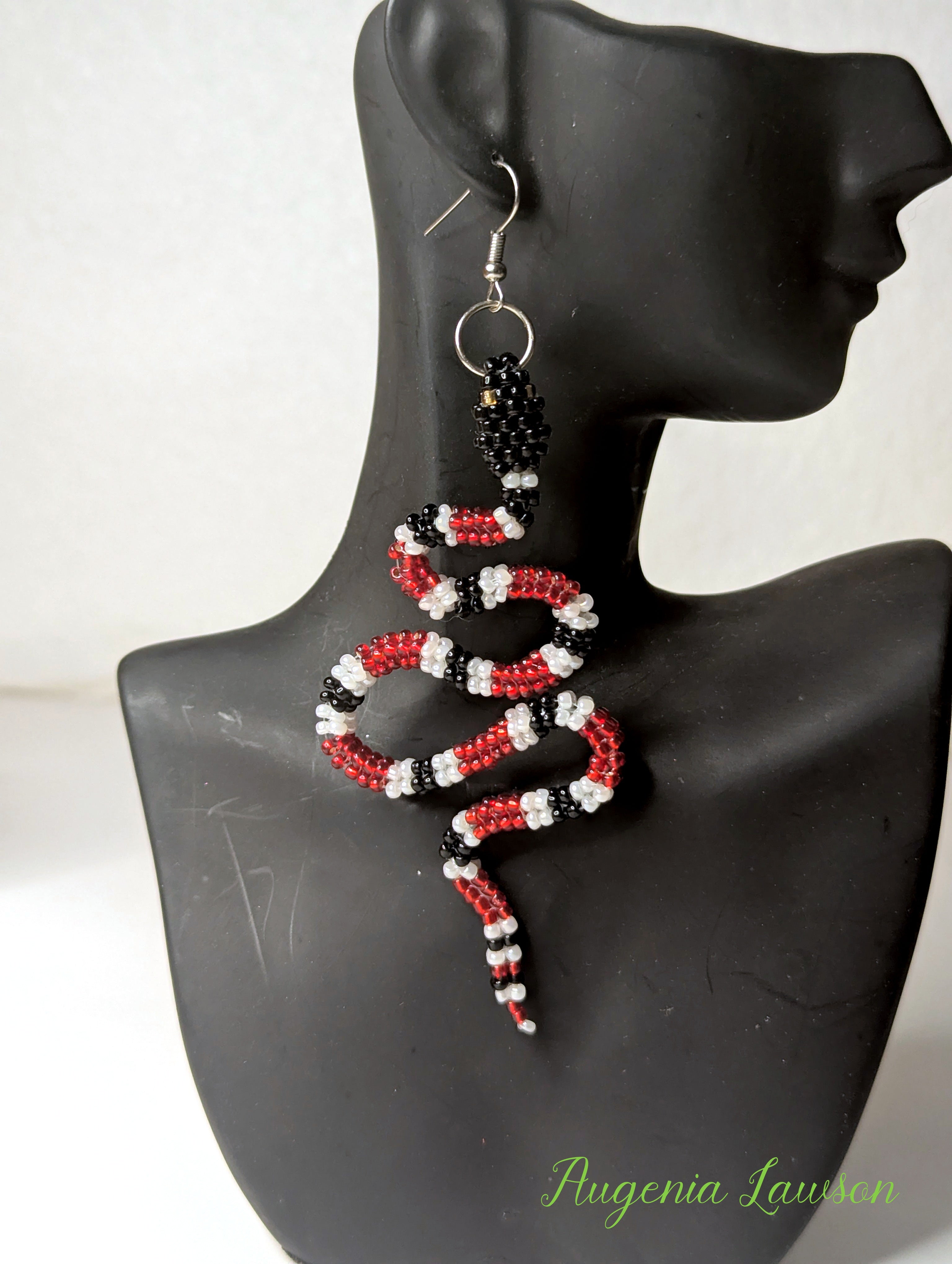 Handwoven Glass Bead Snake Earrings – Beadweaving Statement Jewellery Gift