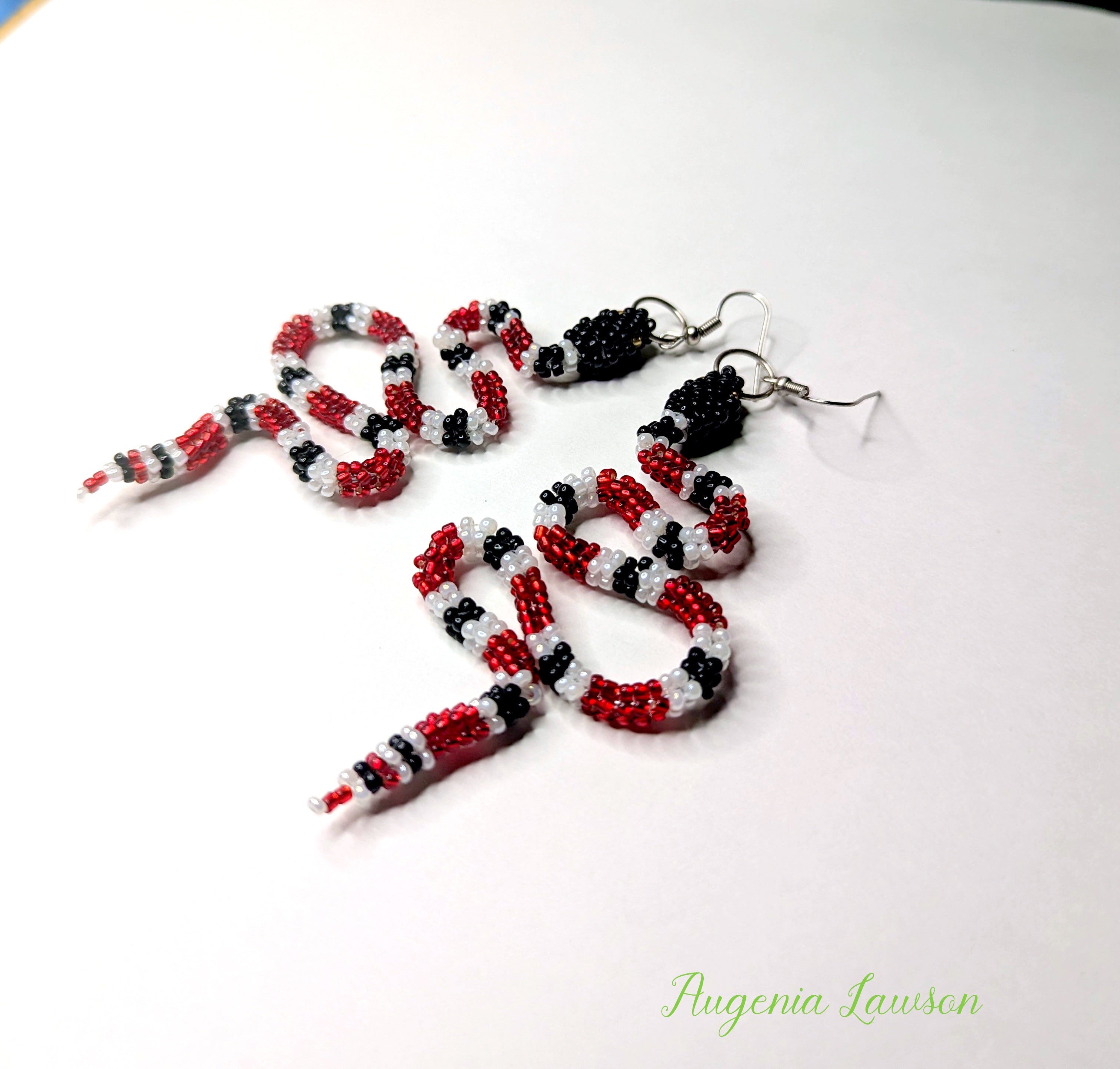 Handwoven Glass Bead Snake Earrings – Beadweaving Statement Jewellery Gift