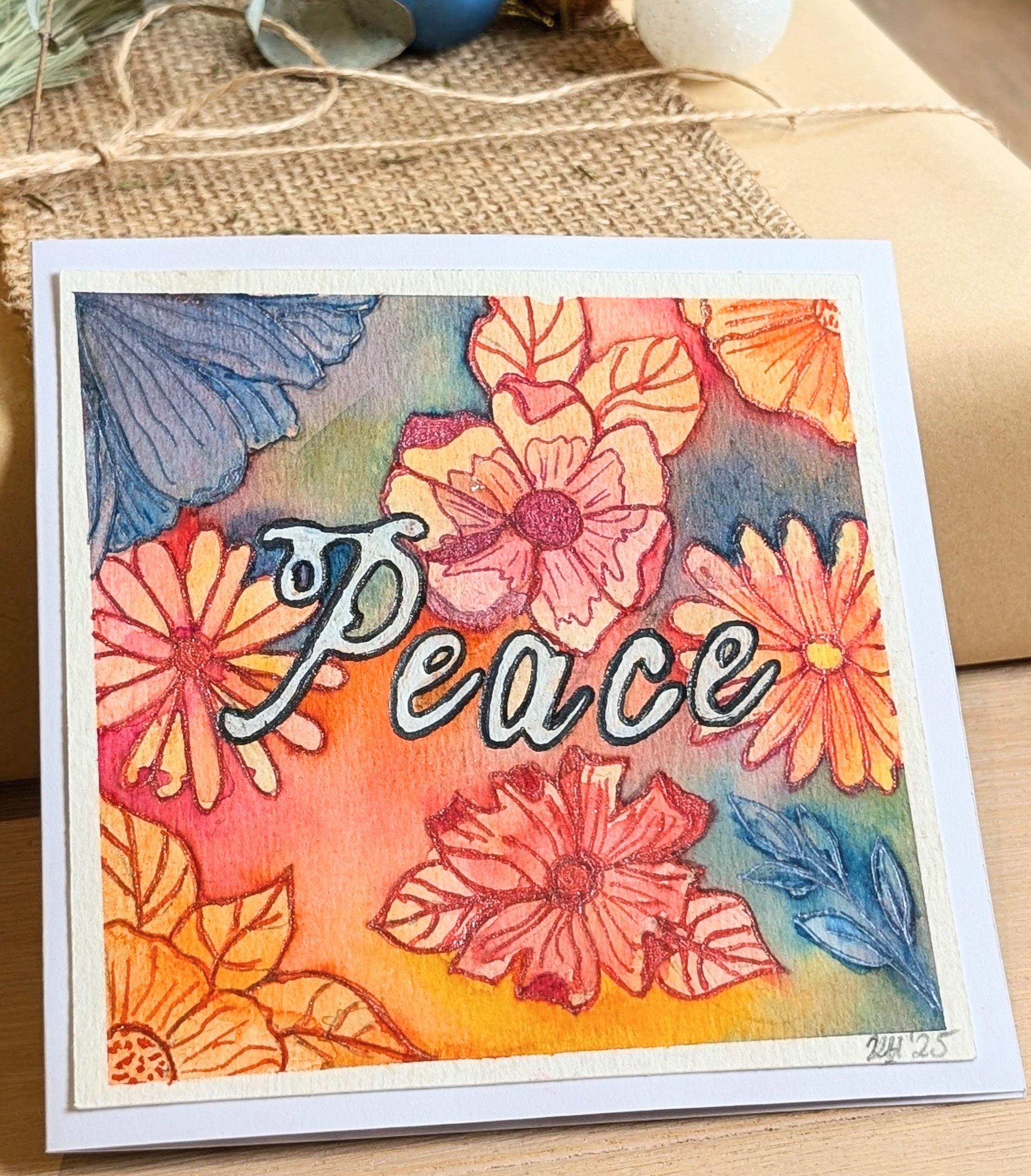 “Peace” Christmas Card – Original Floral Watercolour & Ink