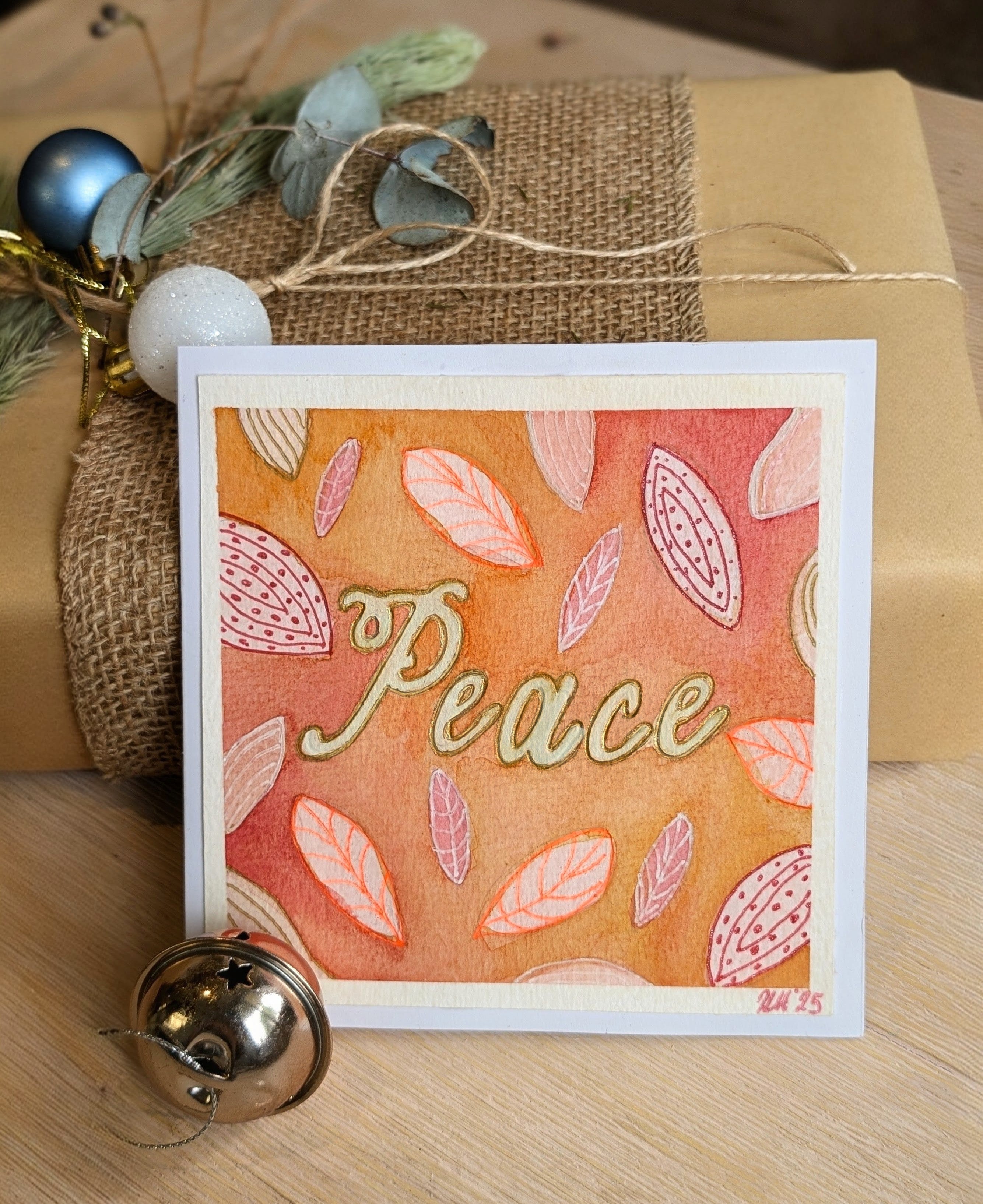 “Peace” Christmas Card – Original Floral Watercolour & Ink
