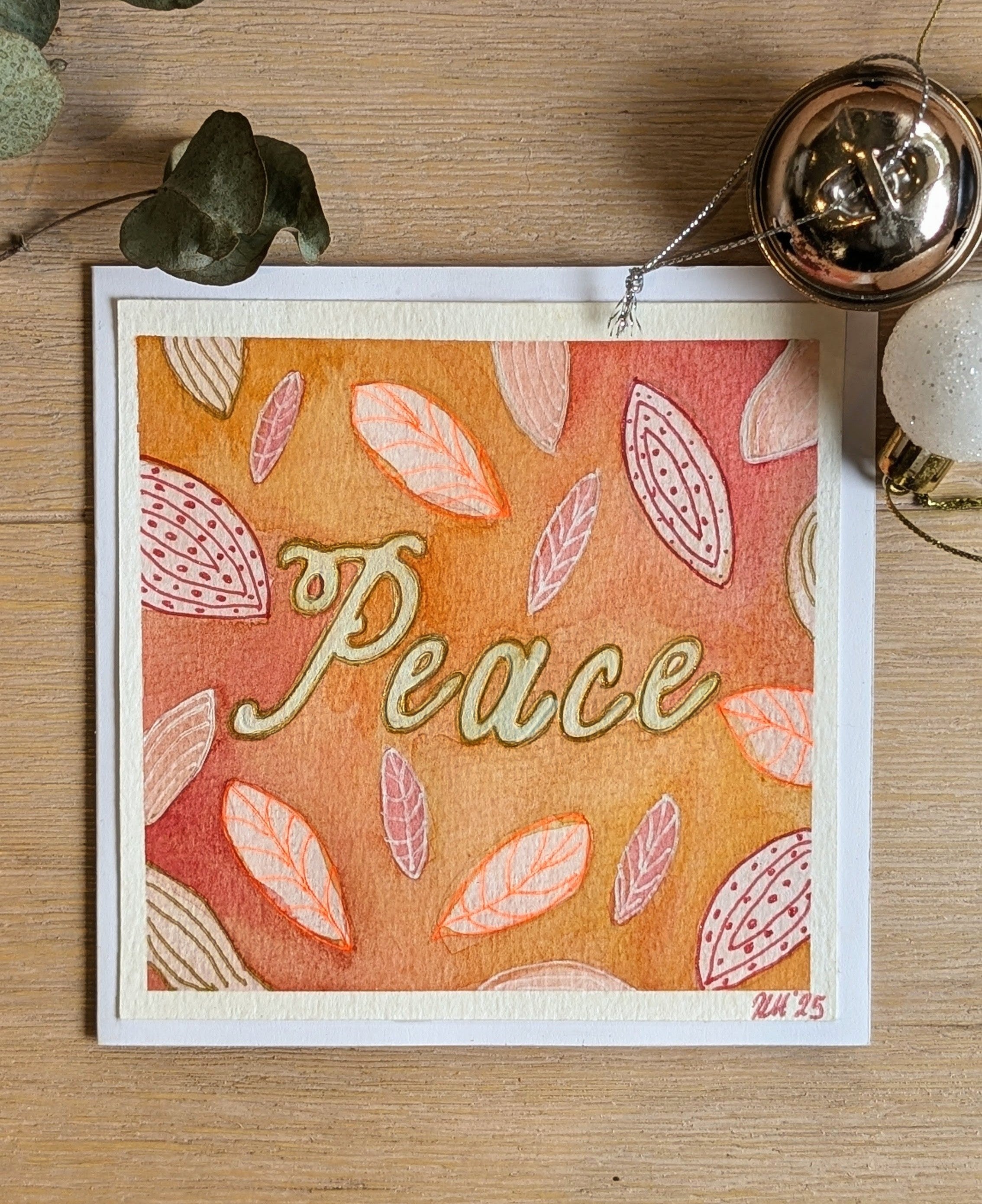 “Peace” Christmas Card – Original Floral Watercolour & Ink